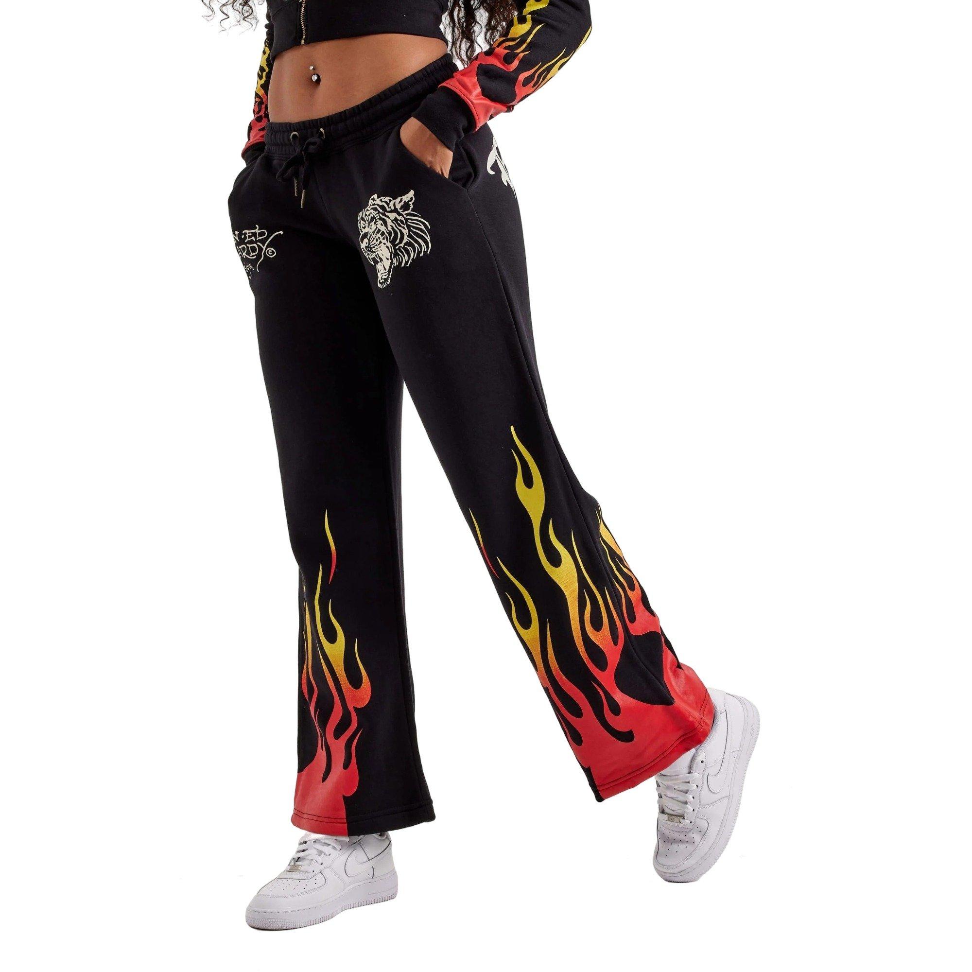 Ed Hardy Women's Tiger Flame Fleece Pants - BLACK Thumbnail View 5