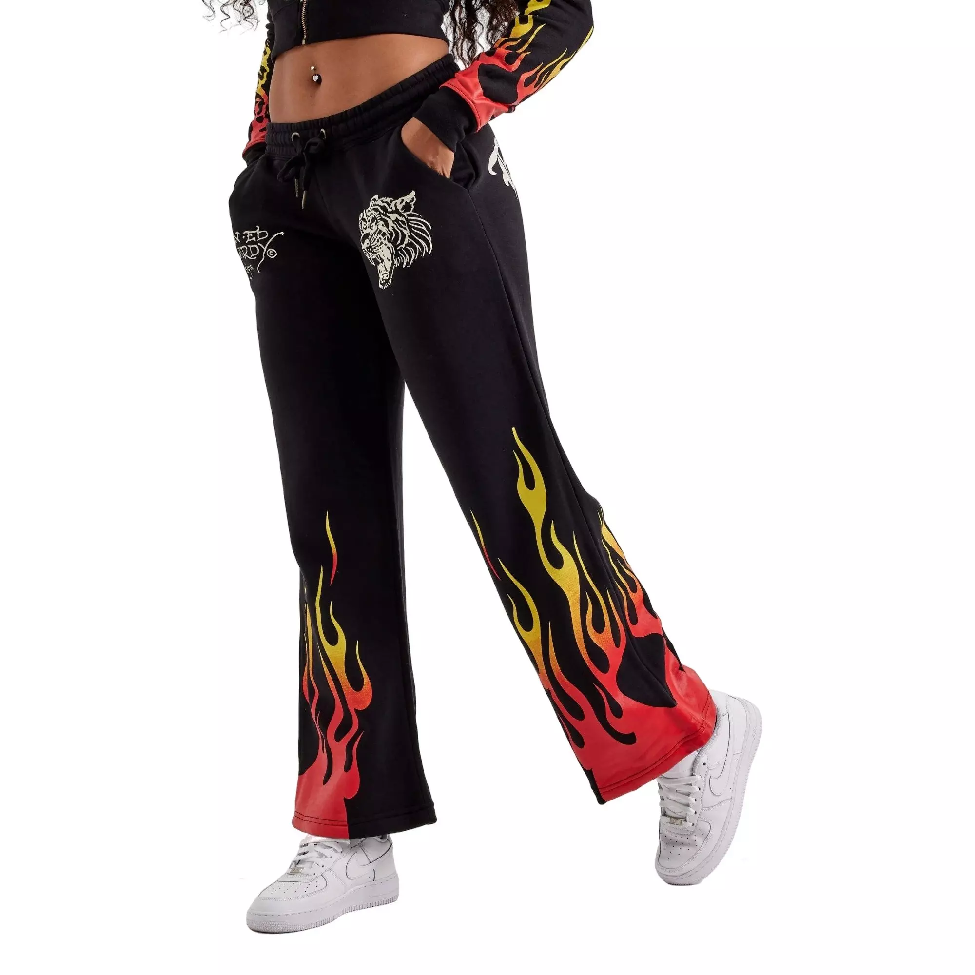 Ed Hardy Women's Tiger Flame Fleece Pants - BLACK