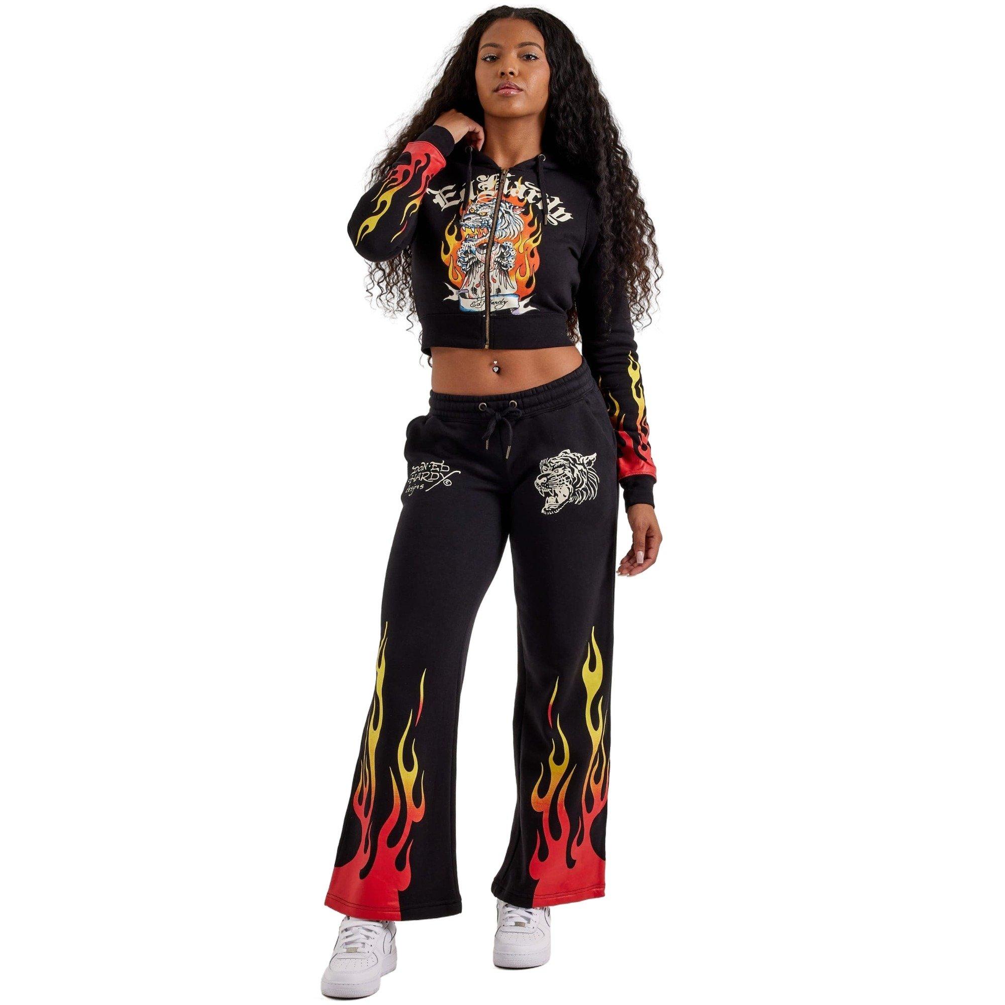 Ed Hardy Women's Tiger Flame Fleece Pants - BLACK Thumbnail View 6