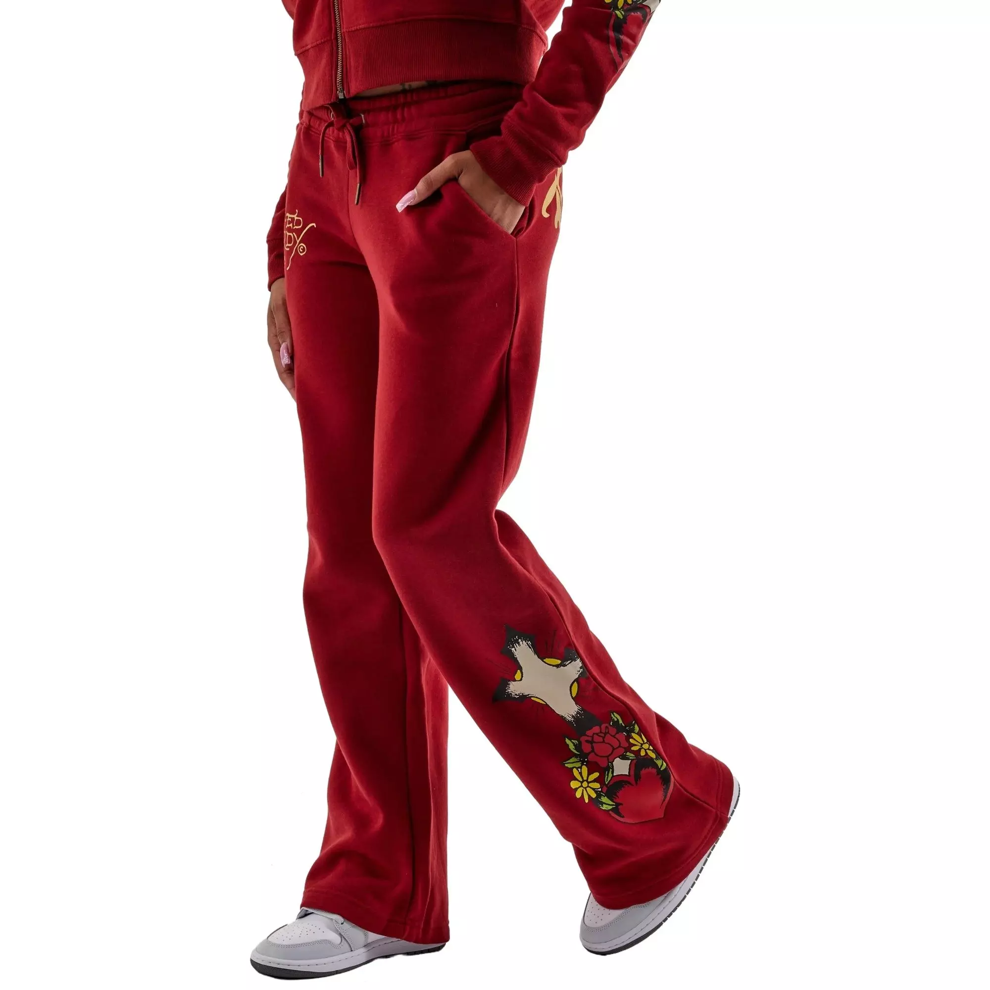 Ed Hardy Women's Sacred Heart Fleece Pants - RED