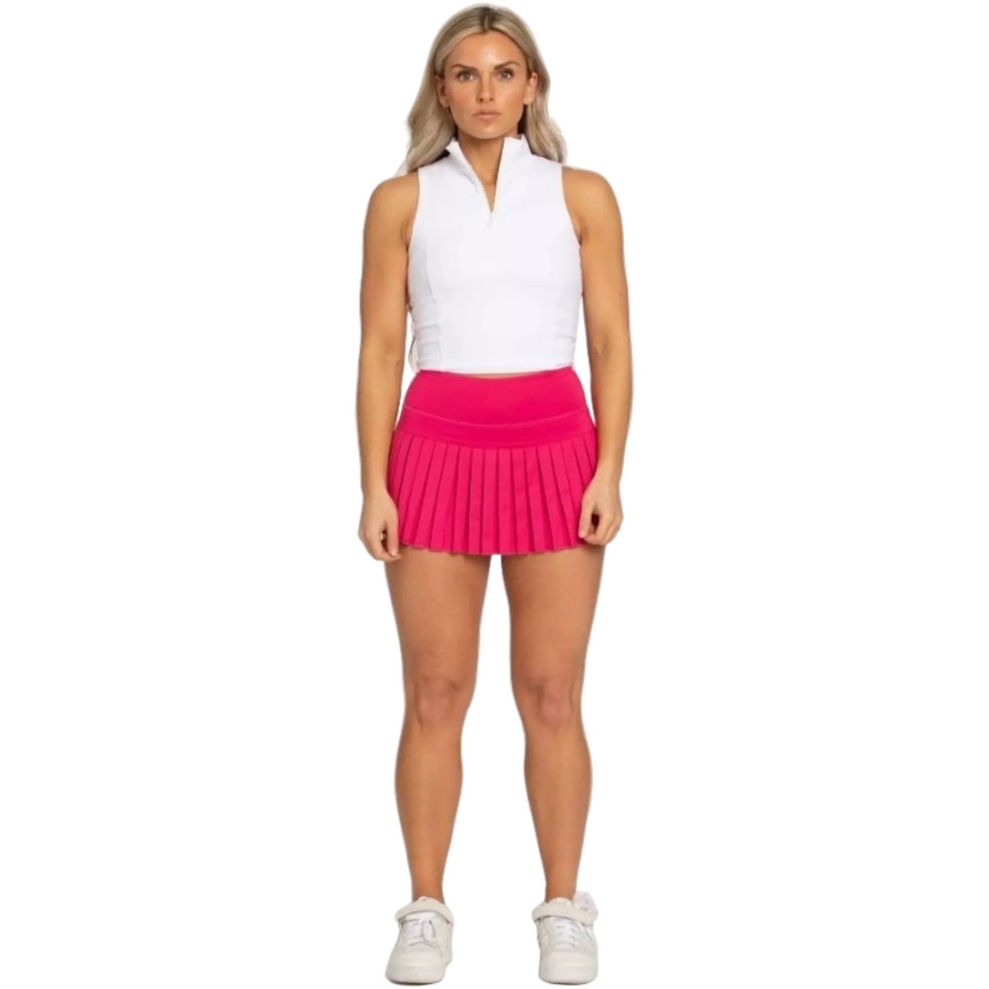 Gold Hinge Women's Pleated Tennis Skirt - Hot Pink - PINK