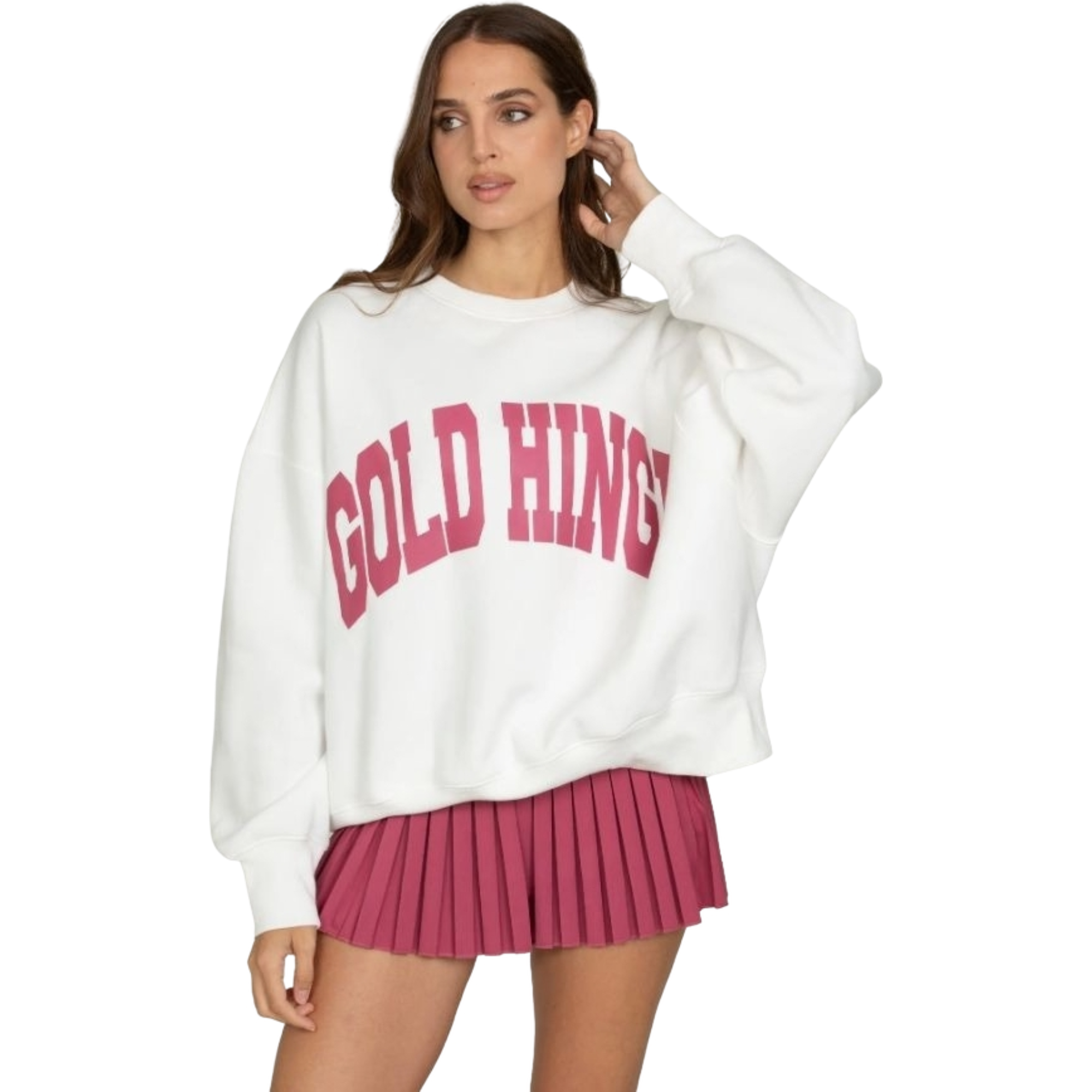 Gold Hinge Women's Wide Arm Sweatshirt - White Raspberry - RASBERRY Thumbnail View 3