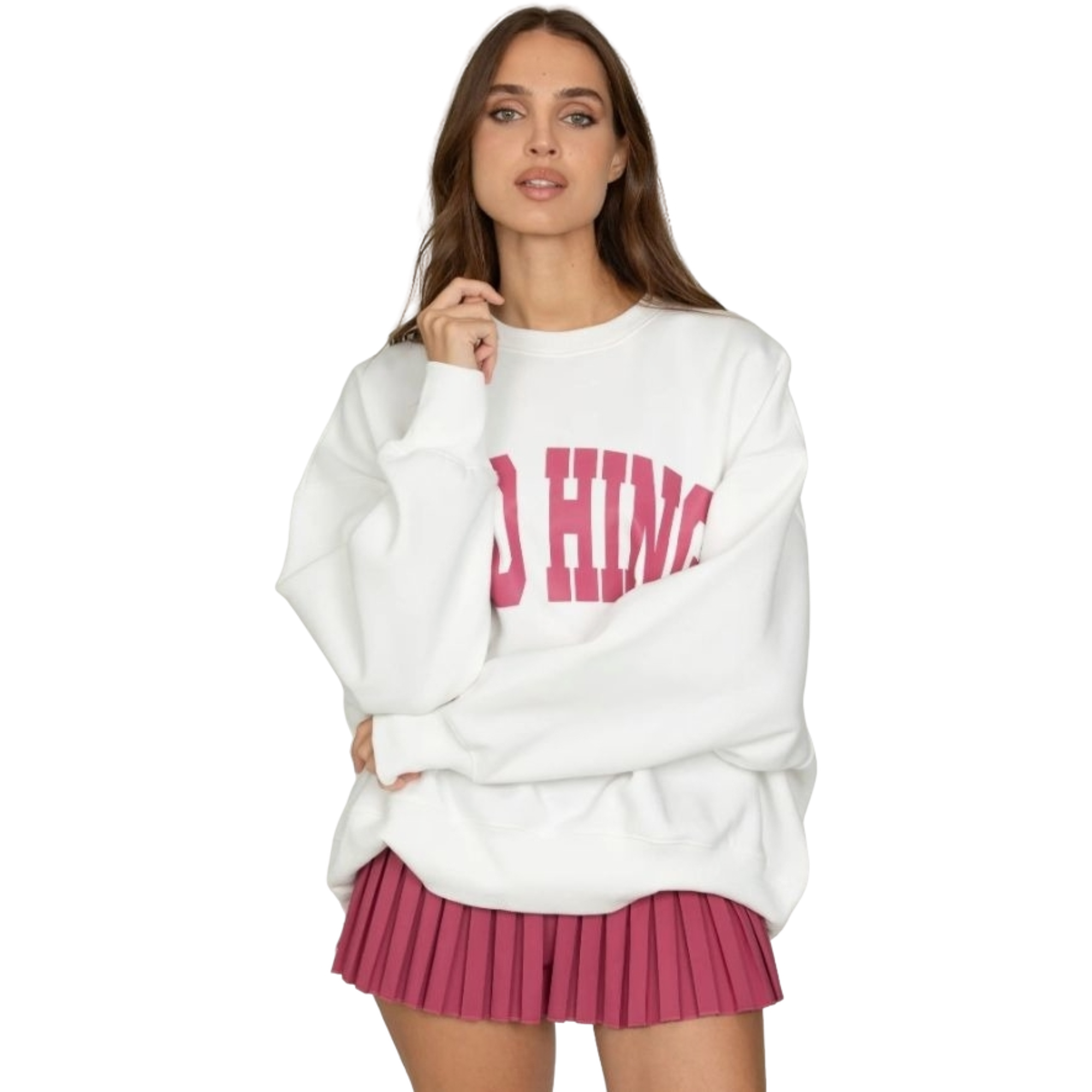 Gold Hinge Women's Wide Arm Sweatshirt - White Raspberry - RASBERRY Thumbnail View 4