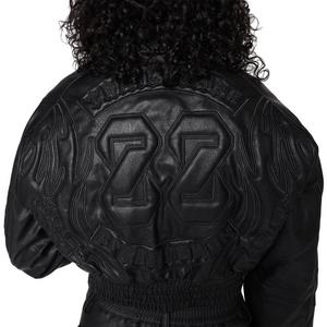 Smoke Rise Women's PU Crop Racing Jacket - Black