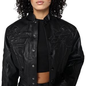 Smoke Rise Women's PU Crop Racing Jacket - Black