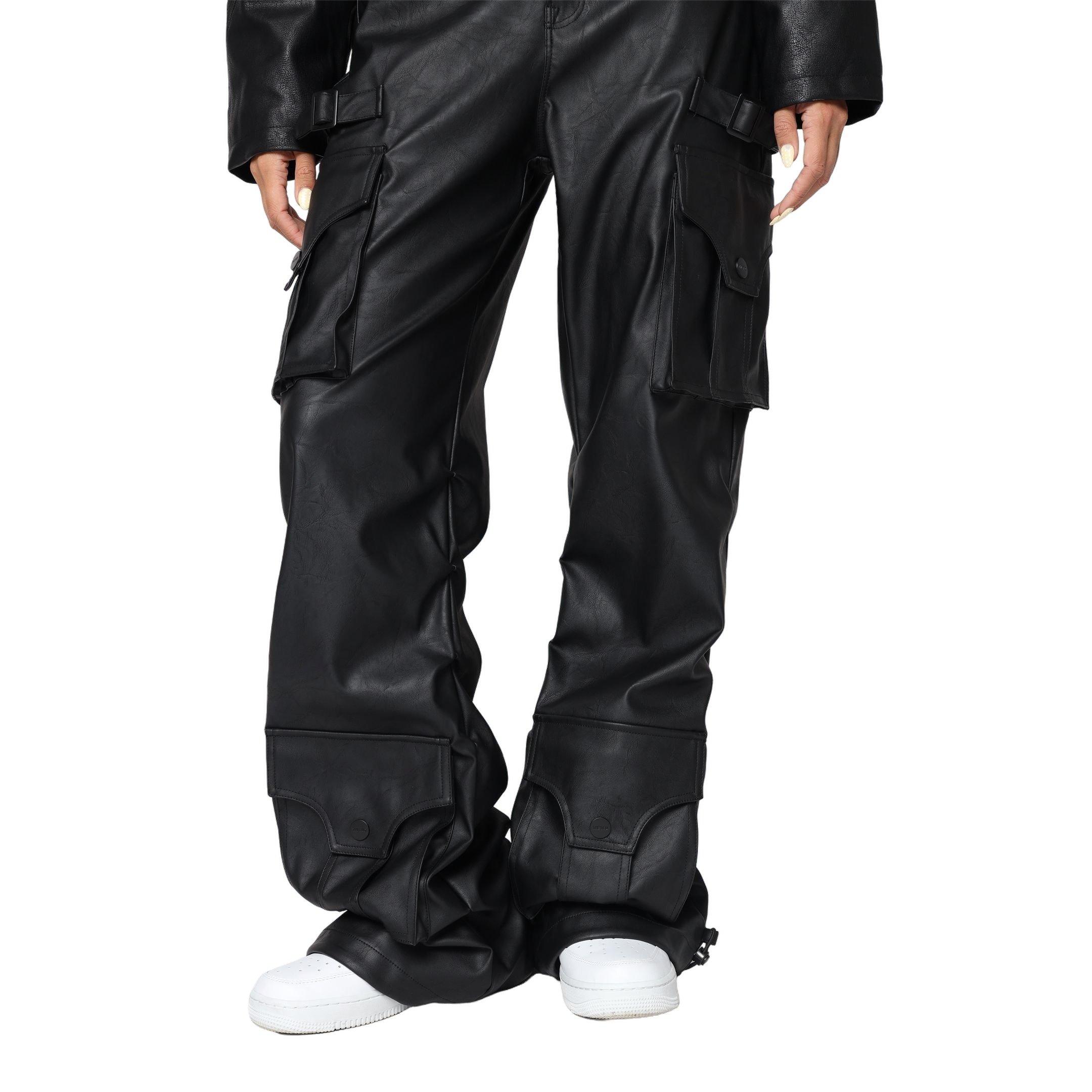 Smoke Rise Women's PU Wideleg Pants - Black - BLACK Thumbnail View 1