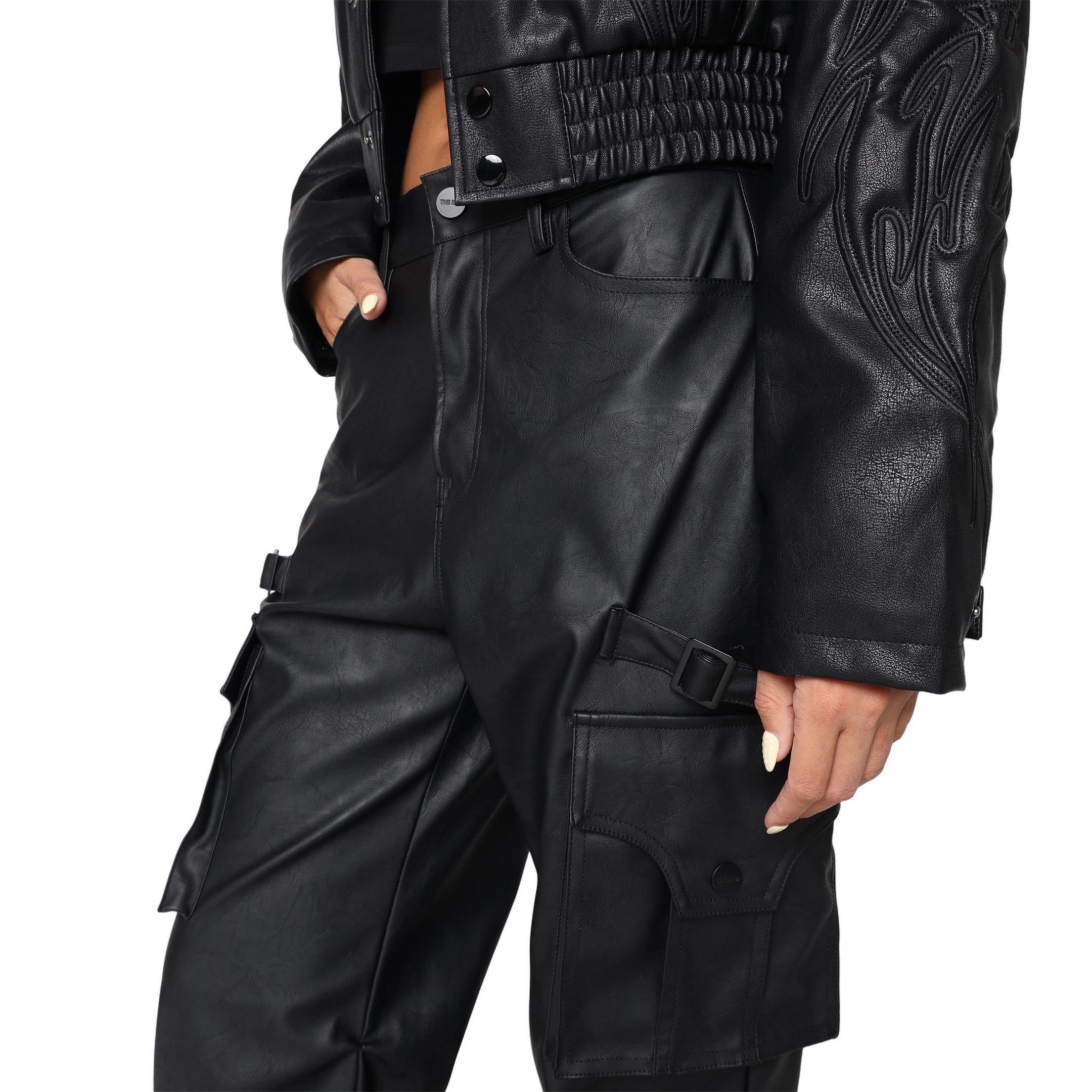 Smoke Rise Women's PU Wideleg Pants - Black - BLACK Thumbnail View 5