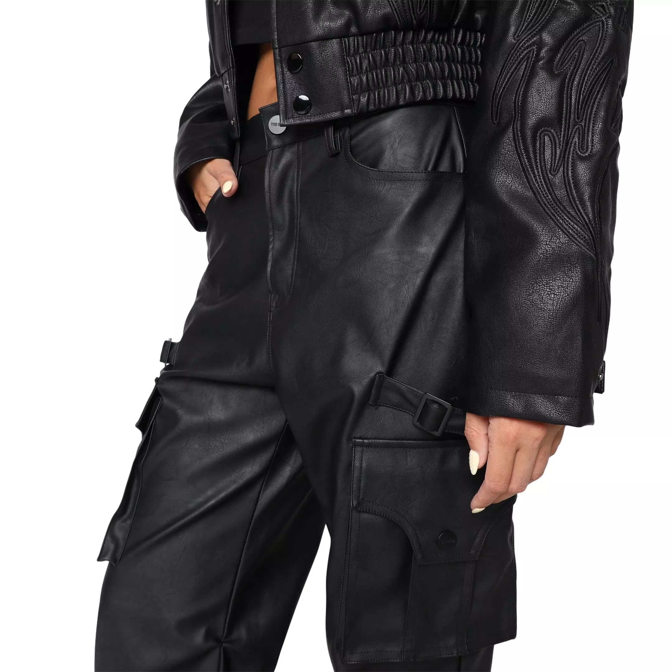 Smoke Rise Women's PU Wideleg Pants - Black - BLACK