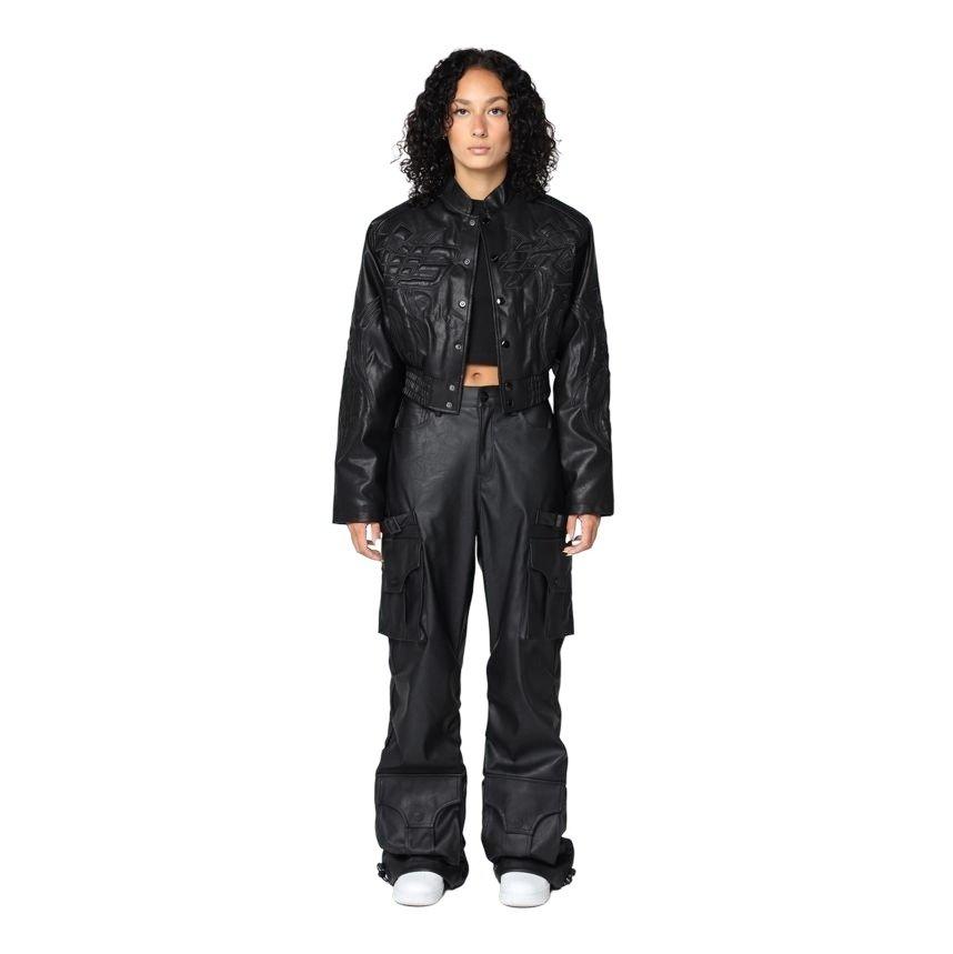 Smoke Rise Women's PU Wideleg Pants - Black - BLACK Thumbnail View 6