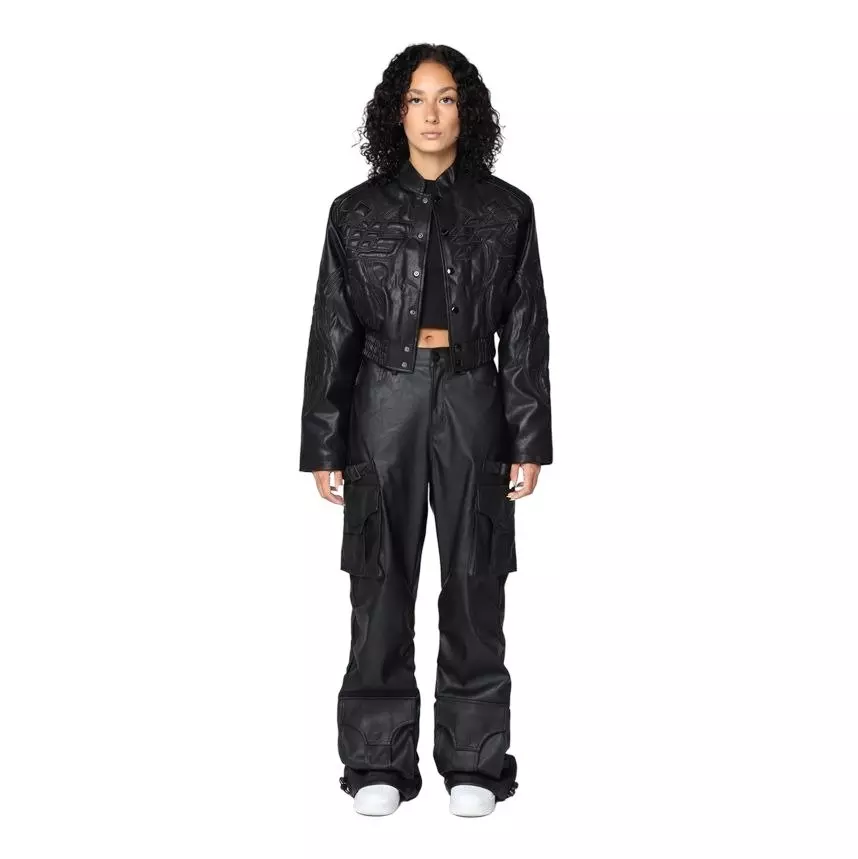 Smoke Rise Women's PU Wideleg Pants - Black - BLACK