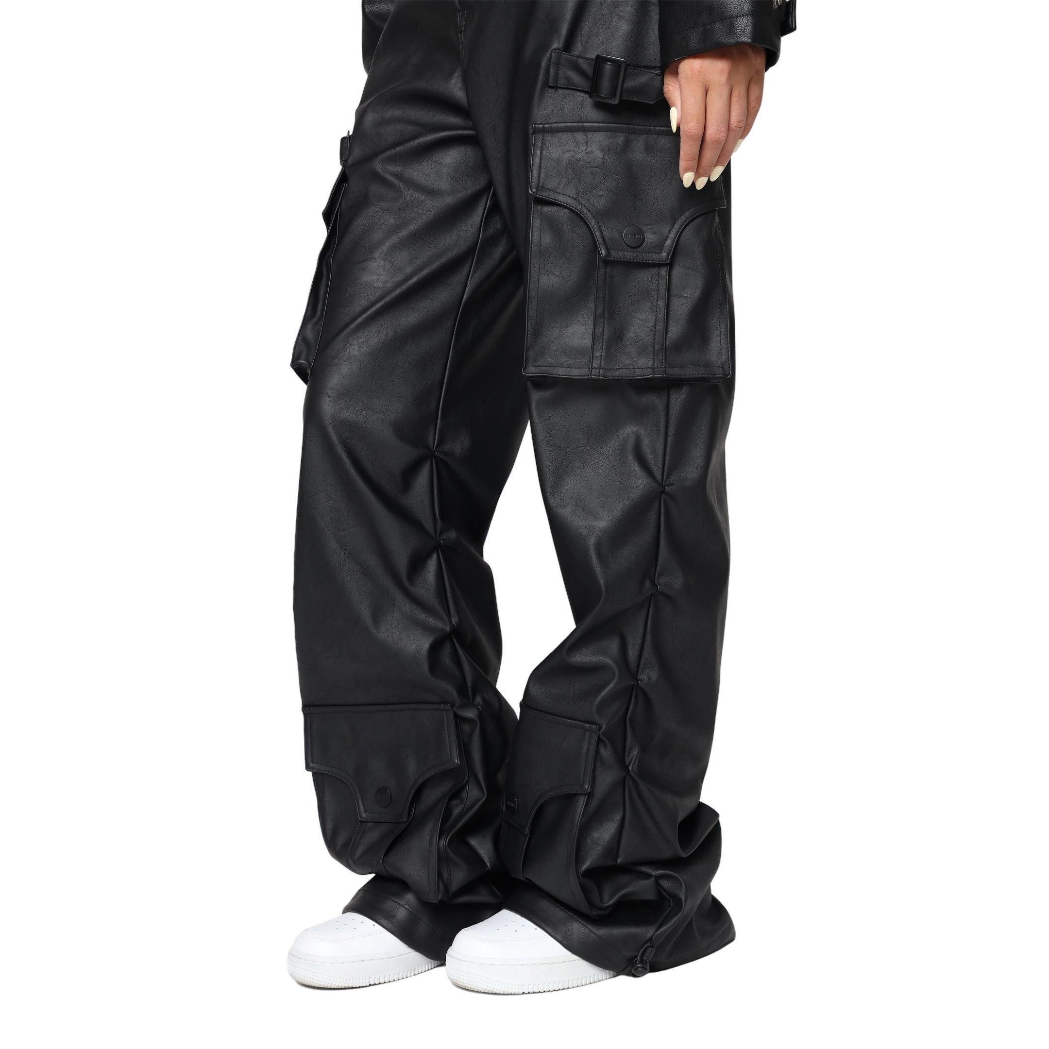 Smoke Rise Women's PU Wideleg Pants - Black - BLACK Thumbnail View 7