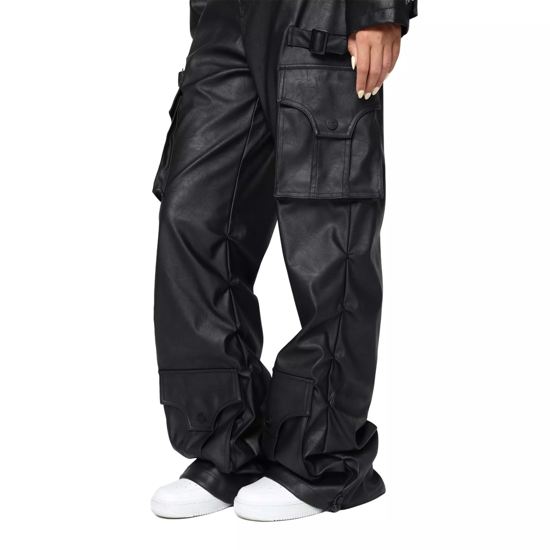 Smoke Rise Women's PU Wideleg Pants - Black - BLACK