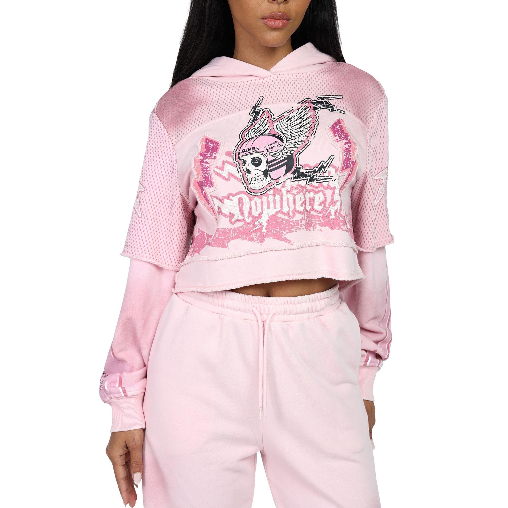 Smoke Rise Women's Skull Twofer Hoodie - Pink - PINK Thumbnail View 1