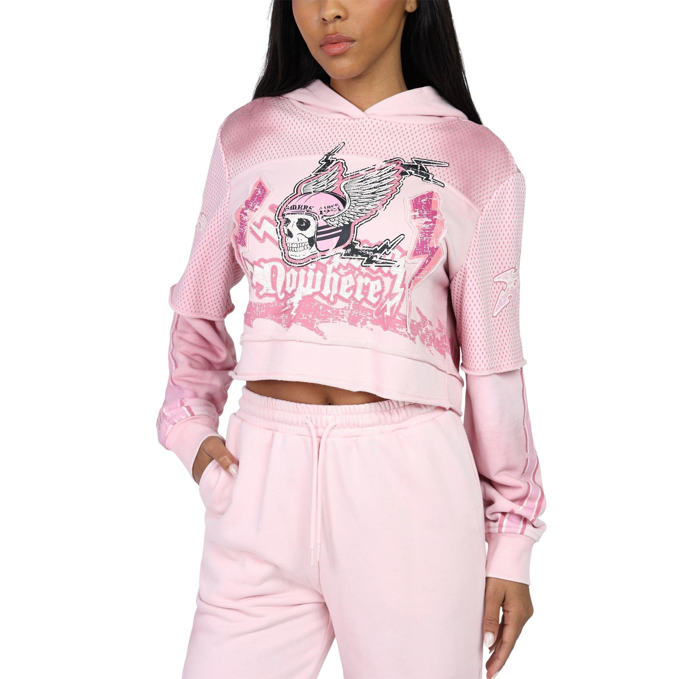 Smoke Rise Women's Skull Twofer Hoodie - Pink - PINK Thumbnail View 3