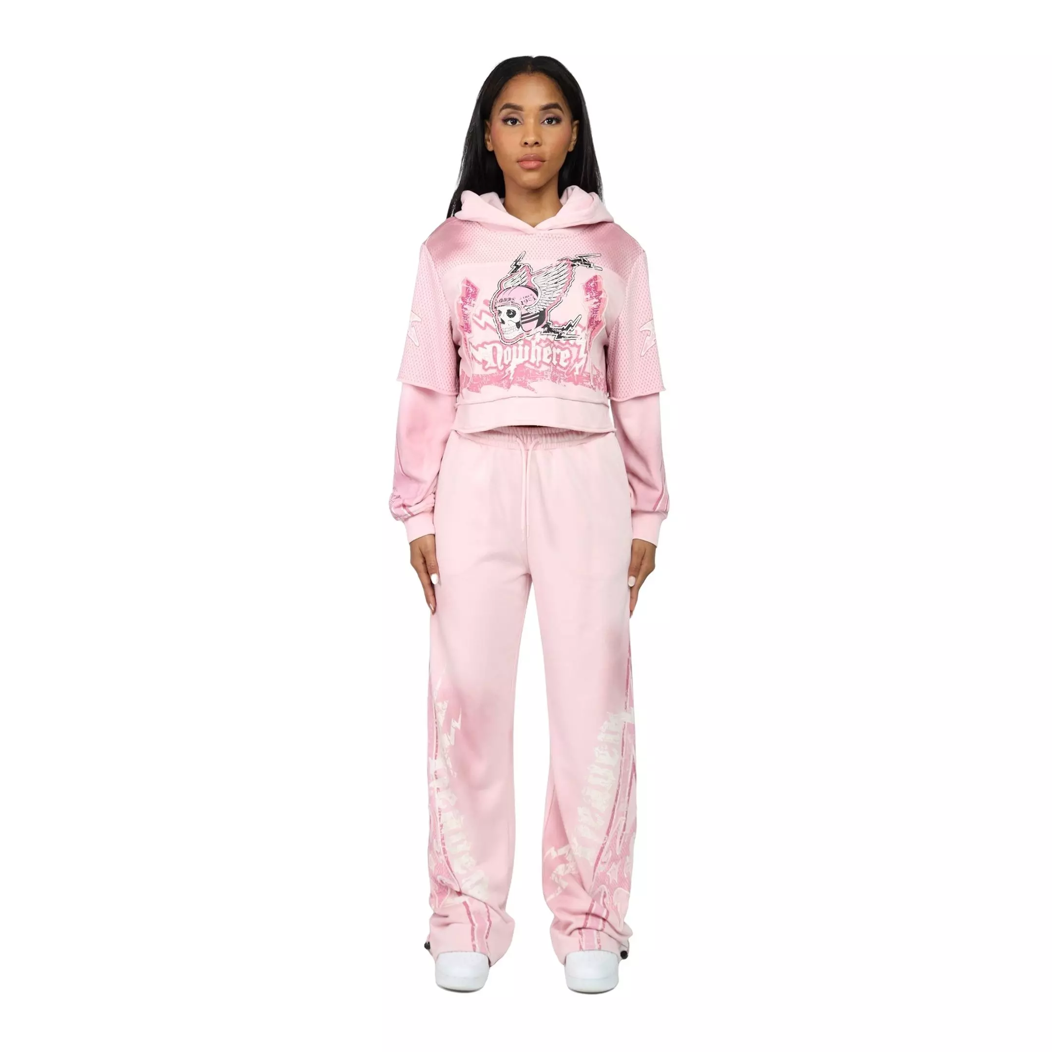 Smoke Rise Women's Skull Wide Leg Pants - Pink - PINK