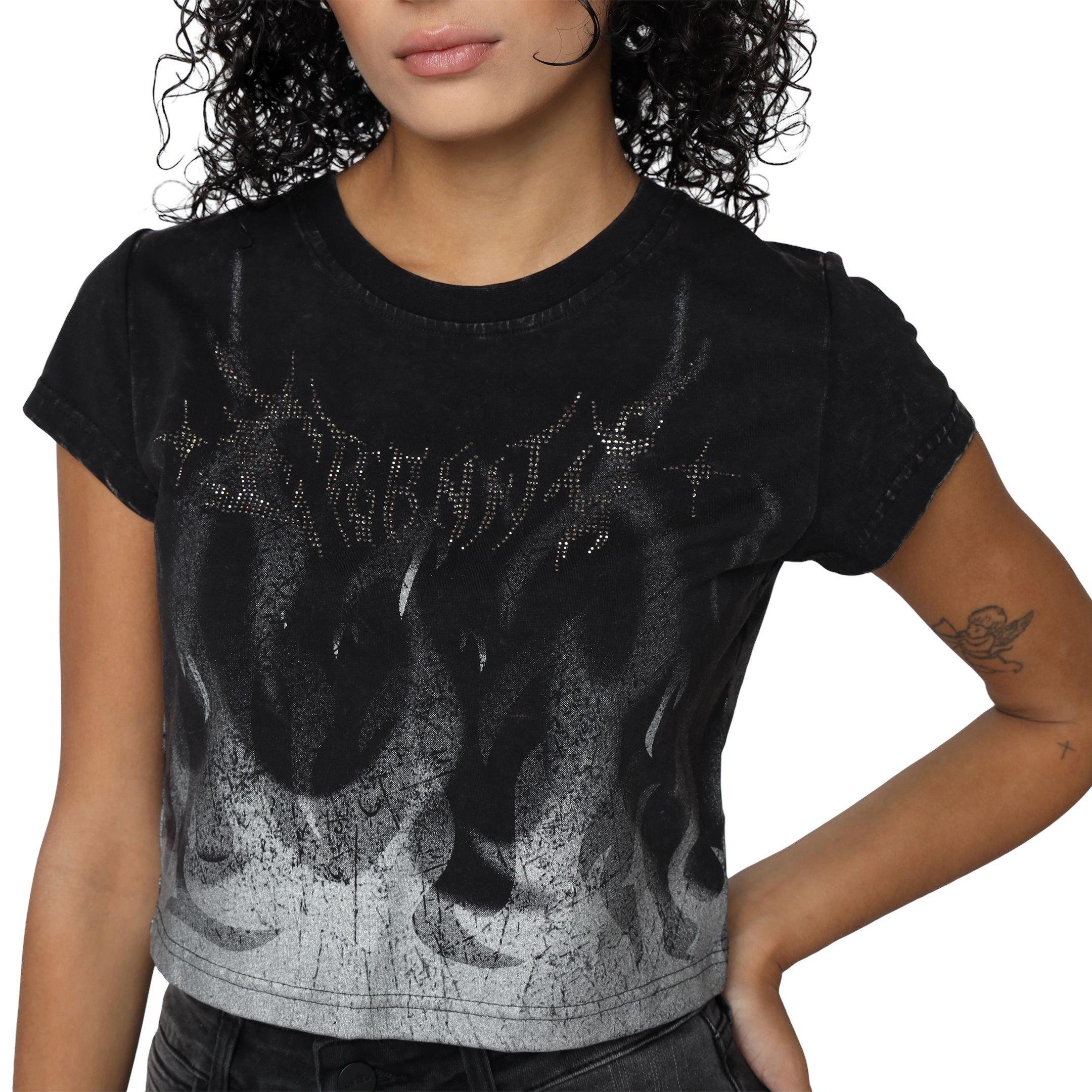 Smoke Rise Women's Flame Tee - Black/Metallic Silver - BLACK/SILVER Thumbnail View 1
