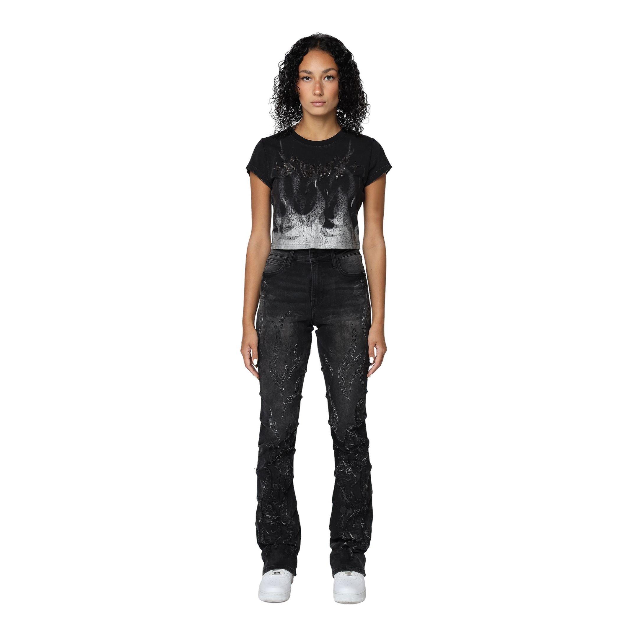 Smoke Rise Women's Flame Tee - Black/Metallic Silver - BLACK/SILVER Thumbnail View 3