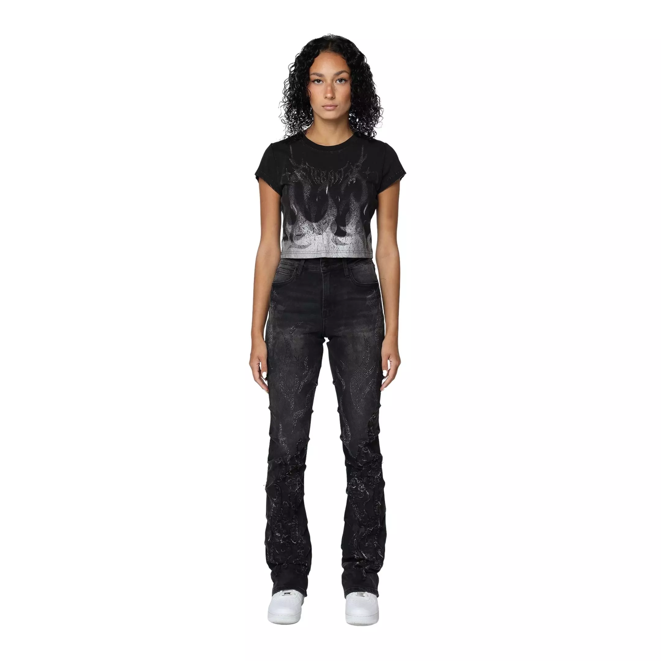 Smoke Rise Women's Flame Tee - Black/Metallic Silver - BLACK/SILVER