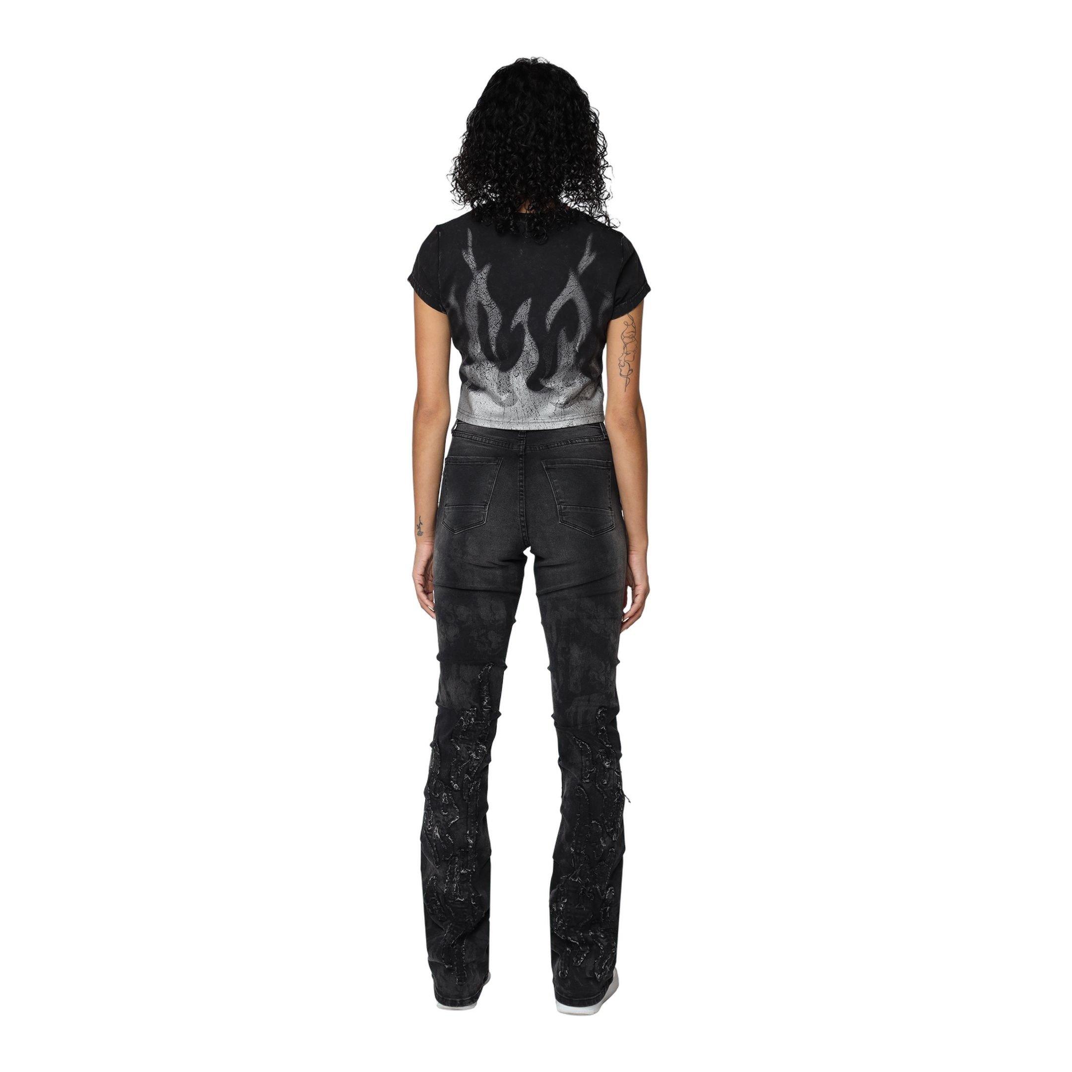 Smoke Rise Women's Flame Tee - Black/Metallic Silver - BLACK/SILVER Thumbnail View 4