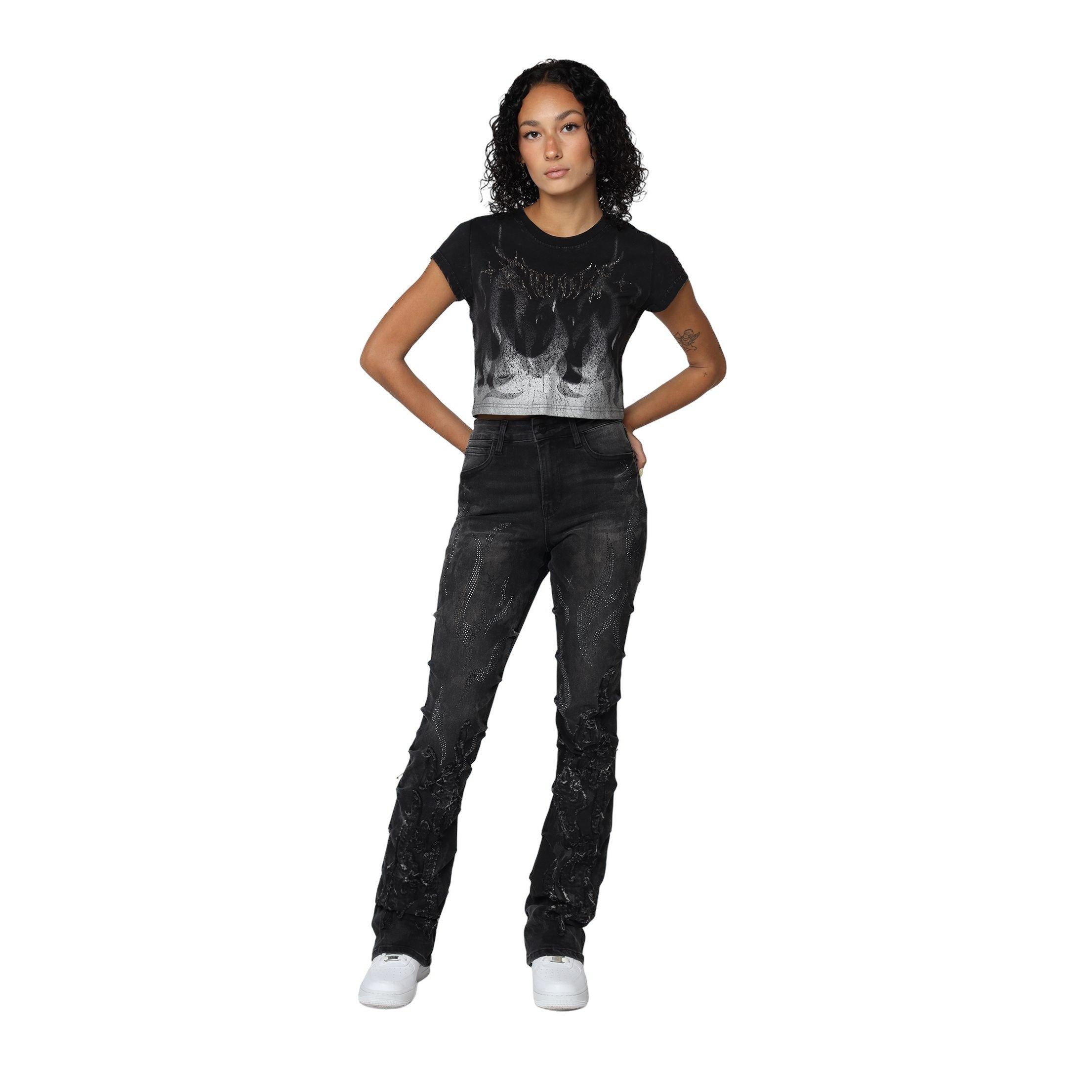 Smoke Rise Women's Flame Tee - Black/Metallic Silver - BLACK/SILVER Thumbnail View 6