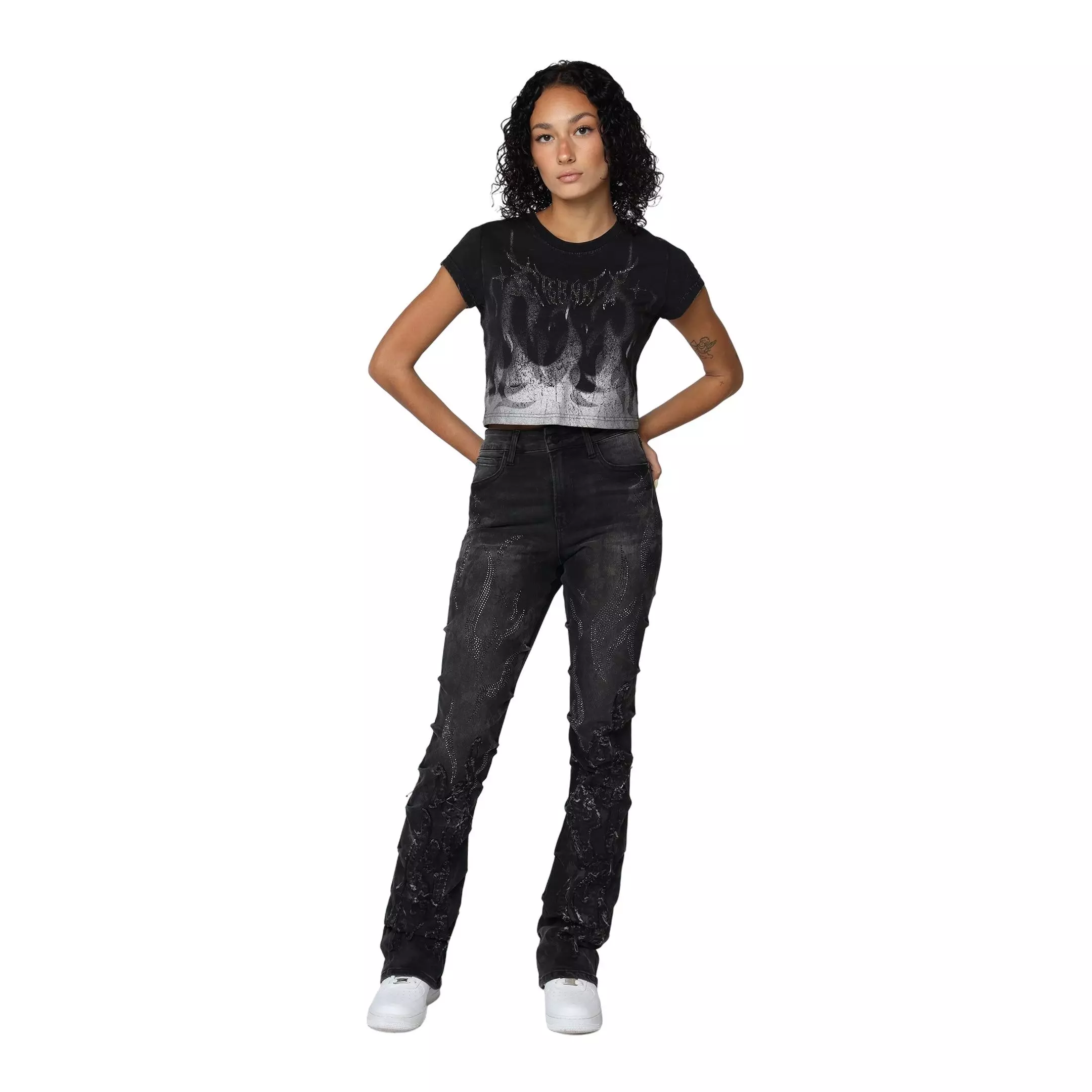 Smoke Rise Women's Flame Tee - Black/Metallic Silver - BLACK/SILVER