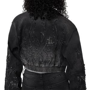 Smoke Rise Women's Flame Denim Bomber - Black