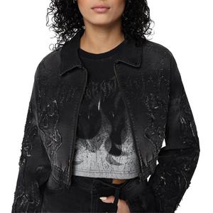 Smoke Rise Women's Flame Denim Bomber - Black