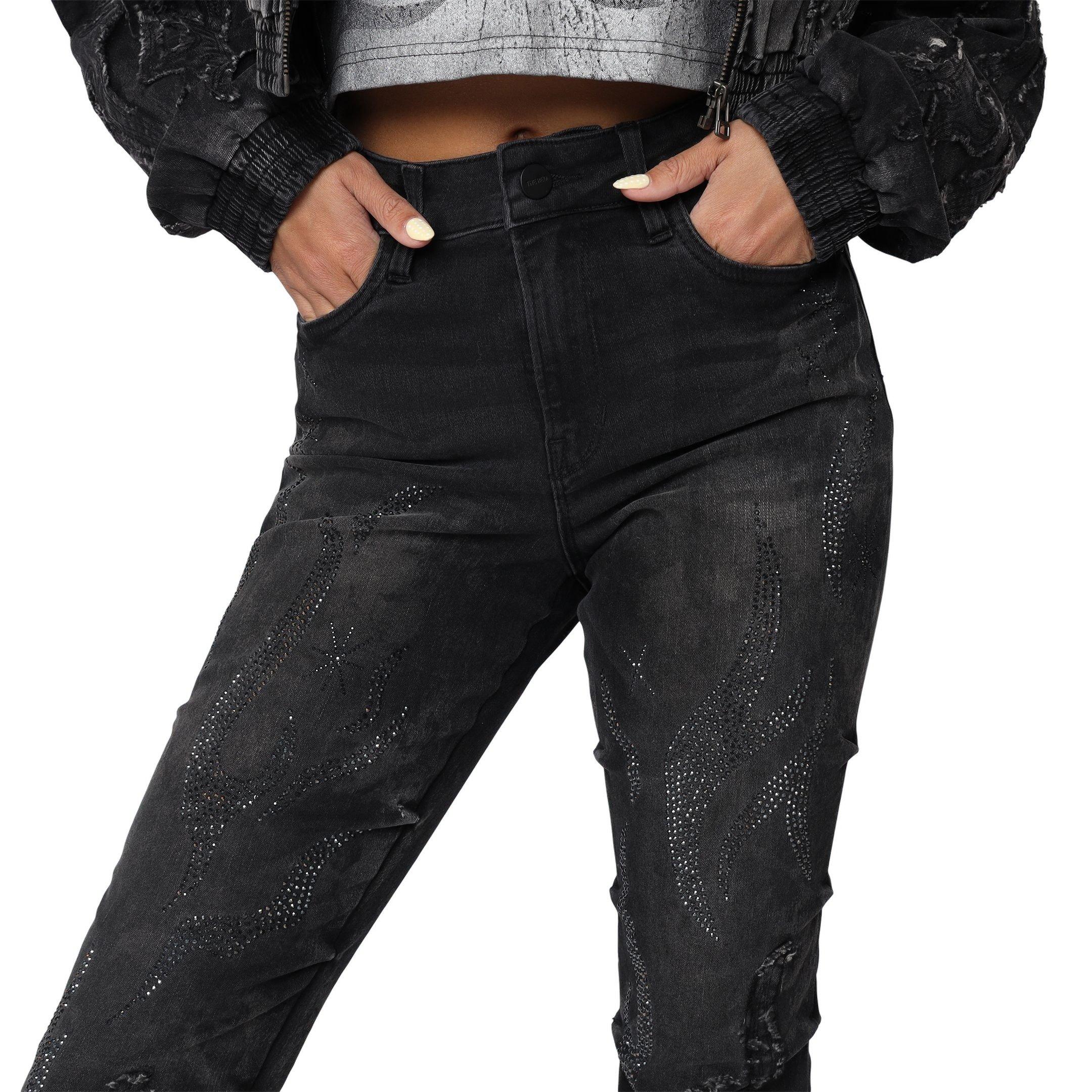 Smoke Rise Women's Flame High-Rise Denim Pants - Black - BLACK Thumbnail View 4