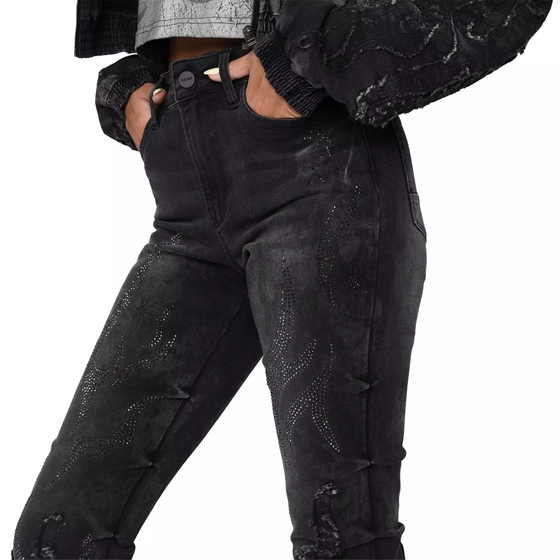 Smoke Rise Women's Flame High-Rise Denim Pants - Black - BLACK