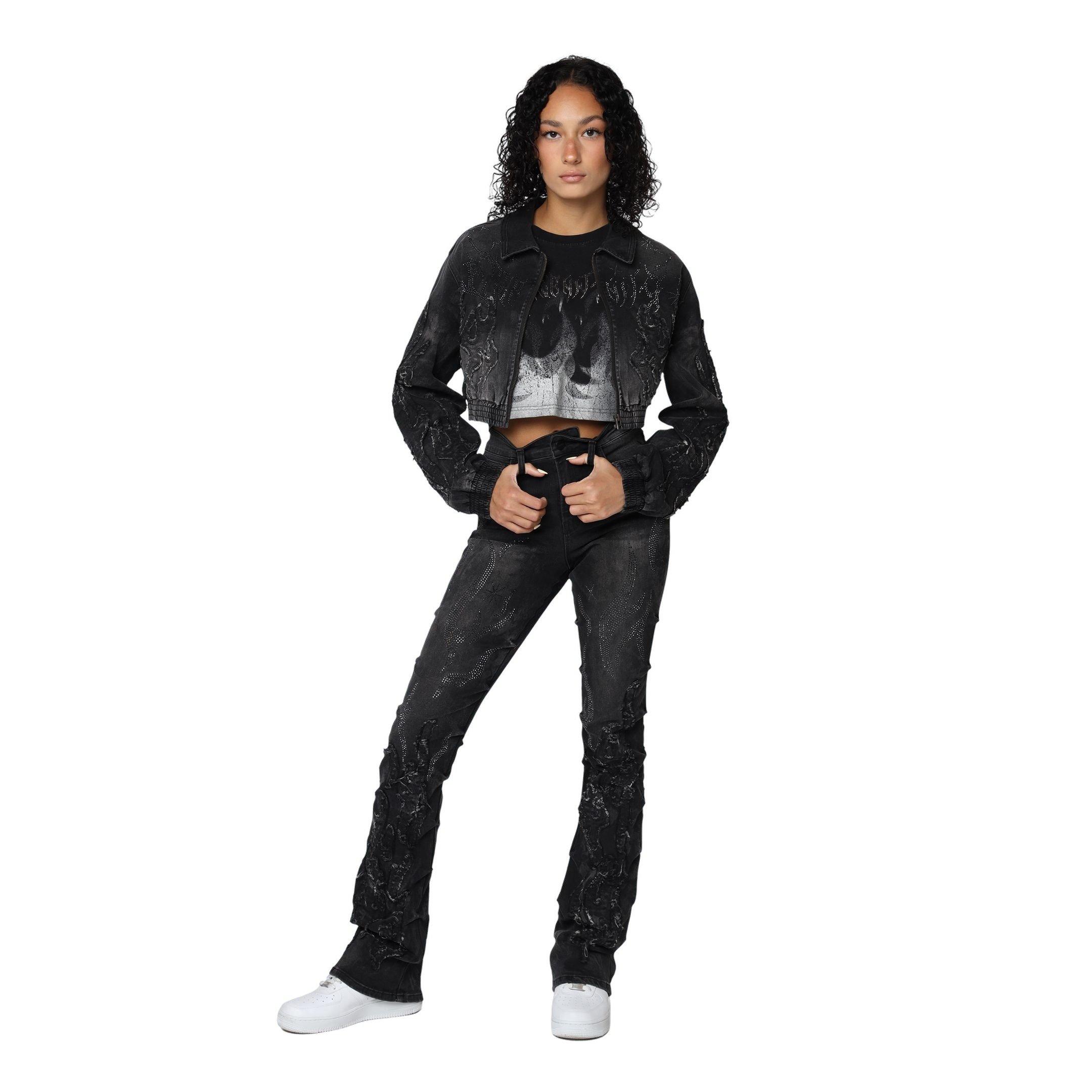 Smoke Rise Women's Flame High-Rise Denim Pants - Black - BLACK Thumbnail View 7