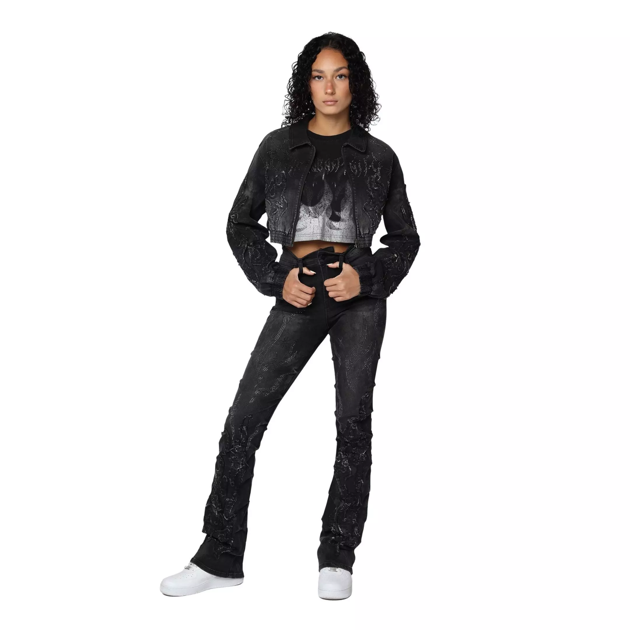 Smoke Rise Women's Flame High-Rise Denim Pants - Black - BLACK