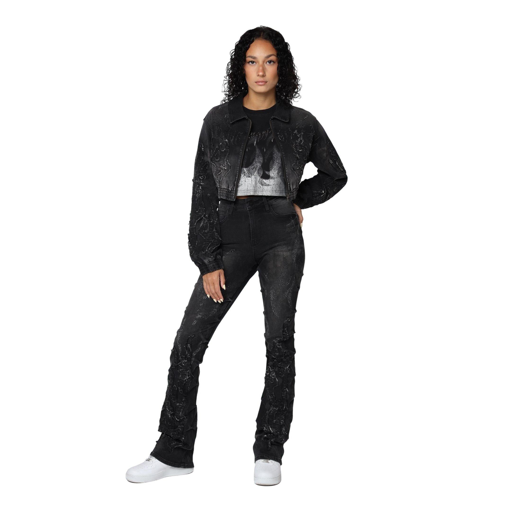 Smoke Rise Women's Flame High-Rise Denim Pants - Black - BLACK Thumbnail View 8