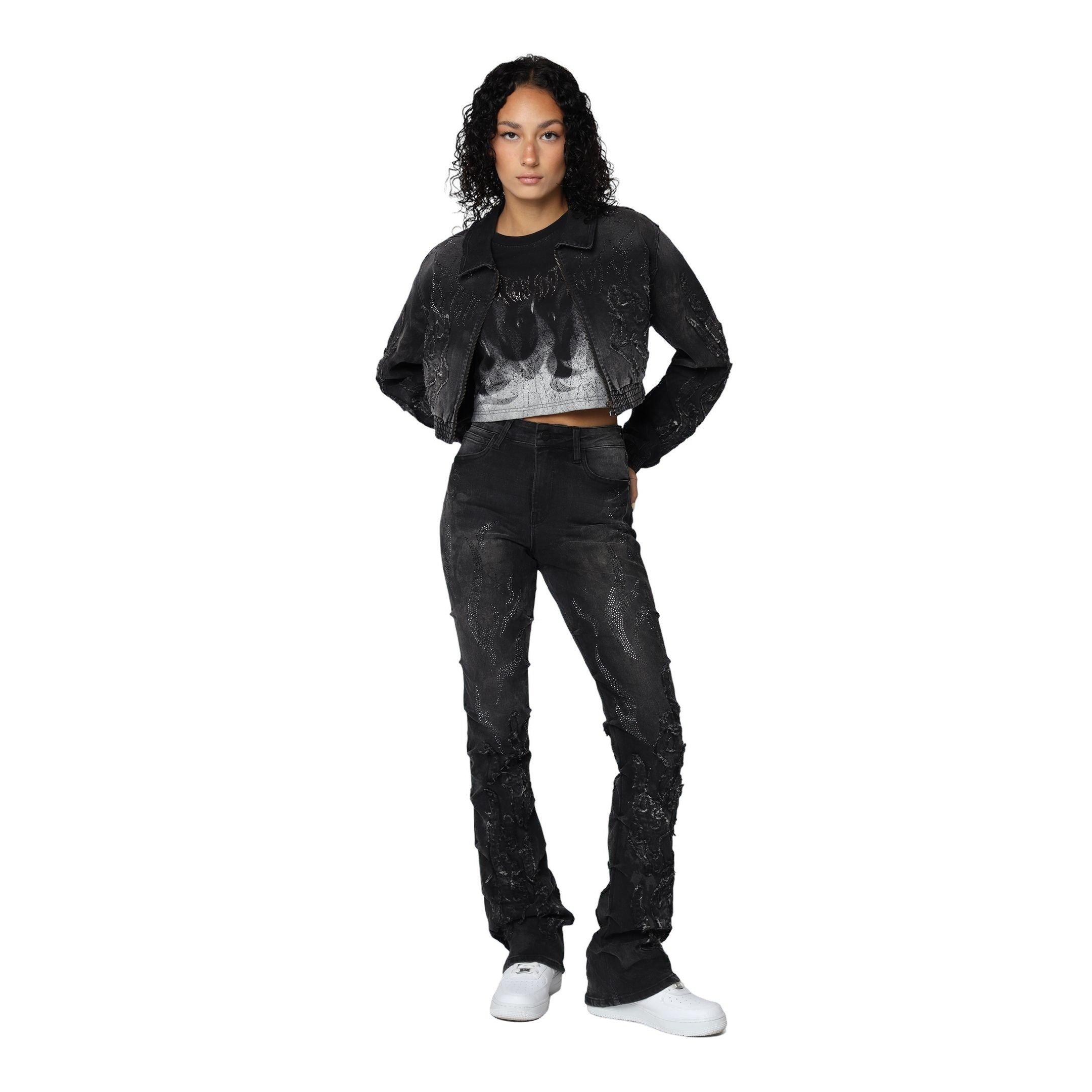 Smoke Rise Women's Flame High-Rise Denim Pants - Black - BLACK Thumbnail View 9