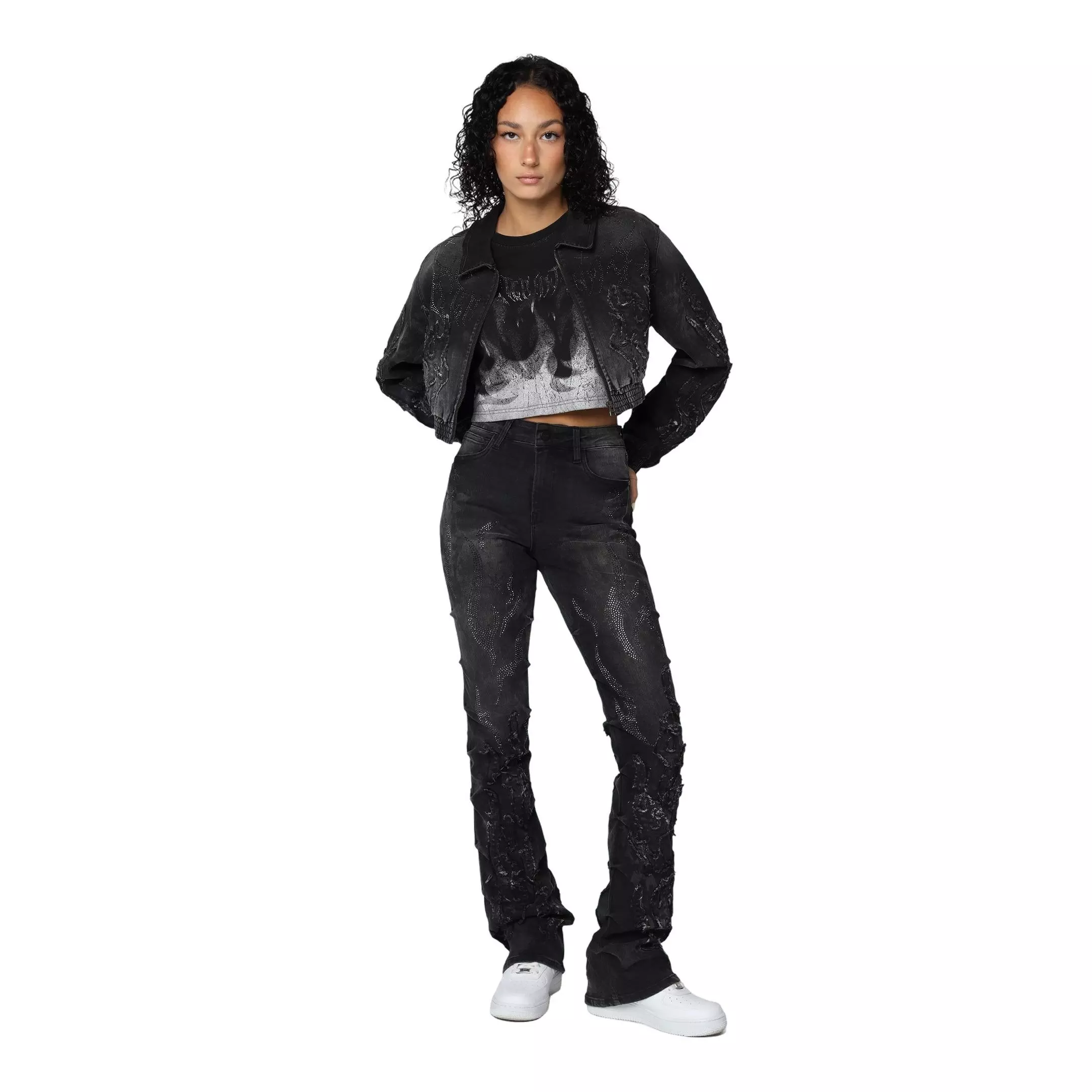 Smoke Rise Women's Flame High-Rise Denim Pants - Black - BLACK