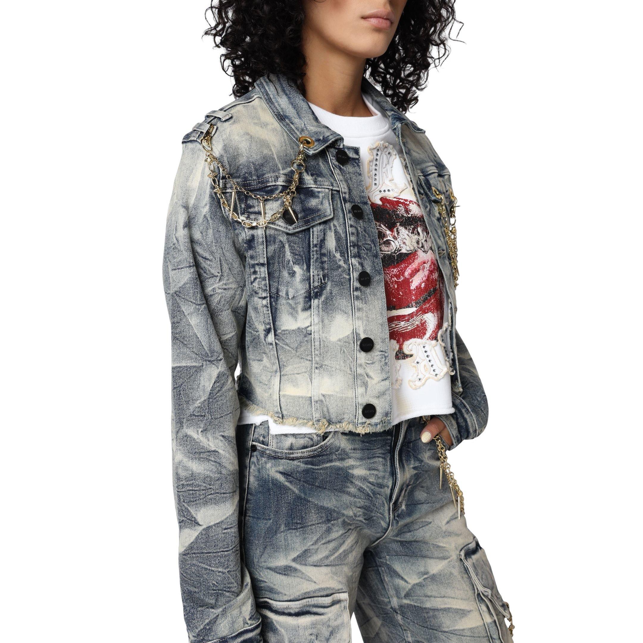 Smoke Rise Women's Chain Trucker Jacket - Denim - DENIM Thumbnail View 3