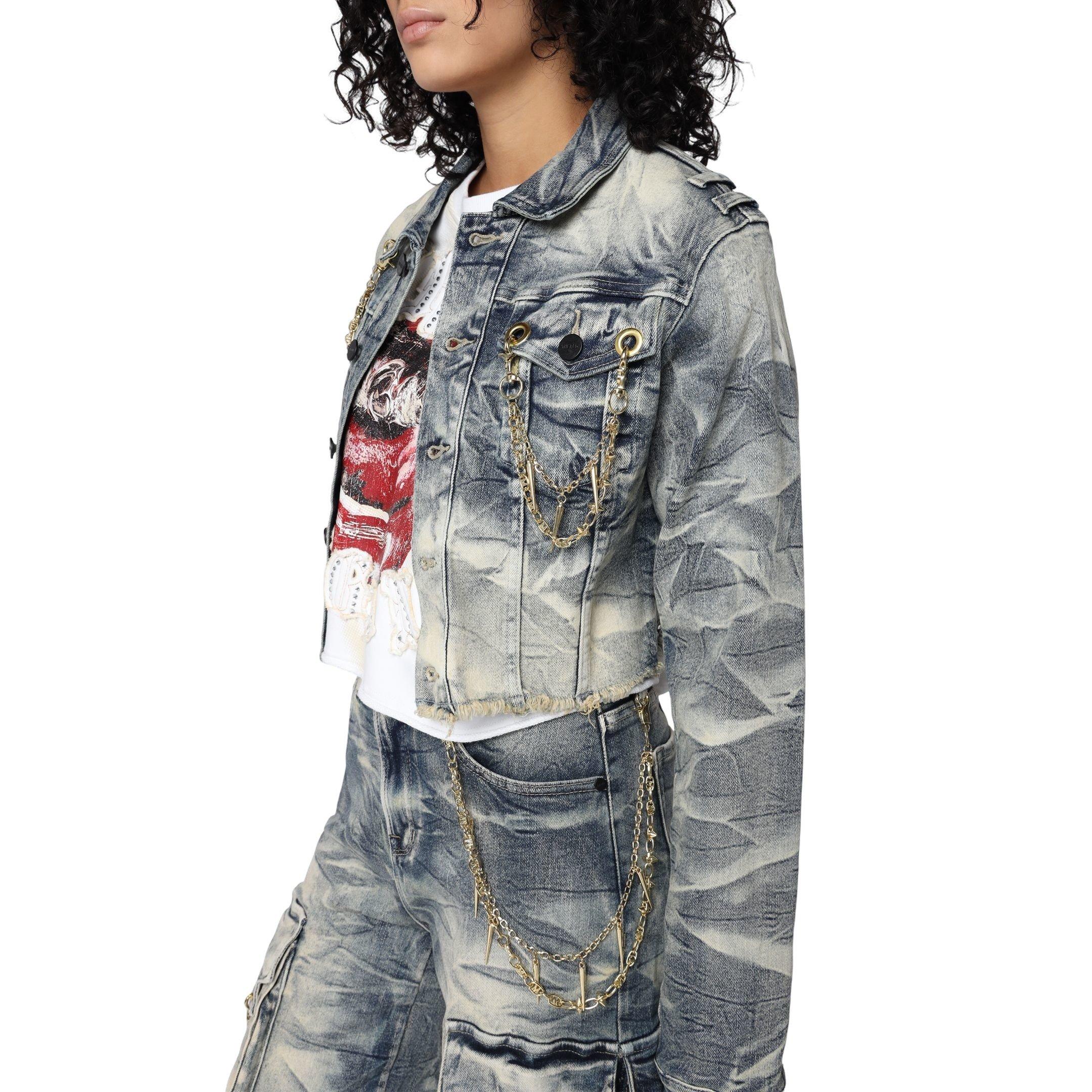 Smoke Rise Women's Chain Trucker Jacket - Denim - DENIM Thumbnail View 4