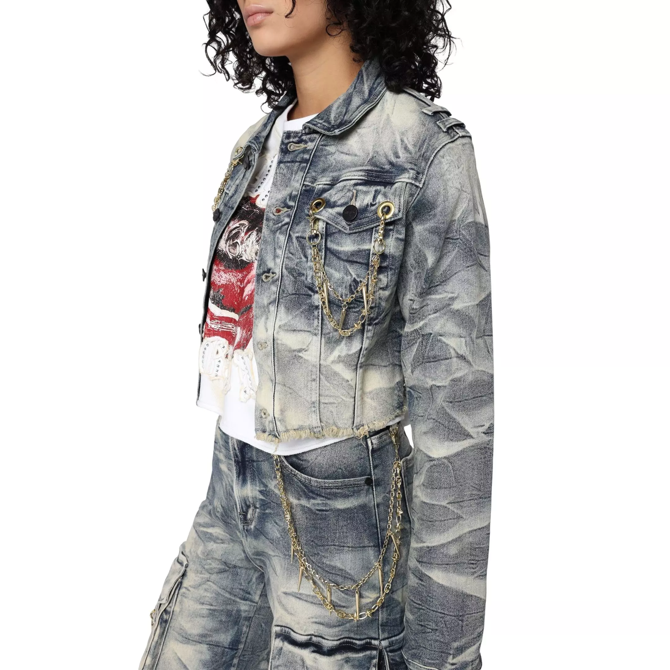 Smoke Rise Women's Chain Trucker Jacket - Denim - DENIM