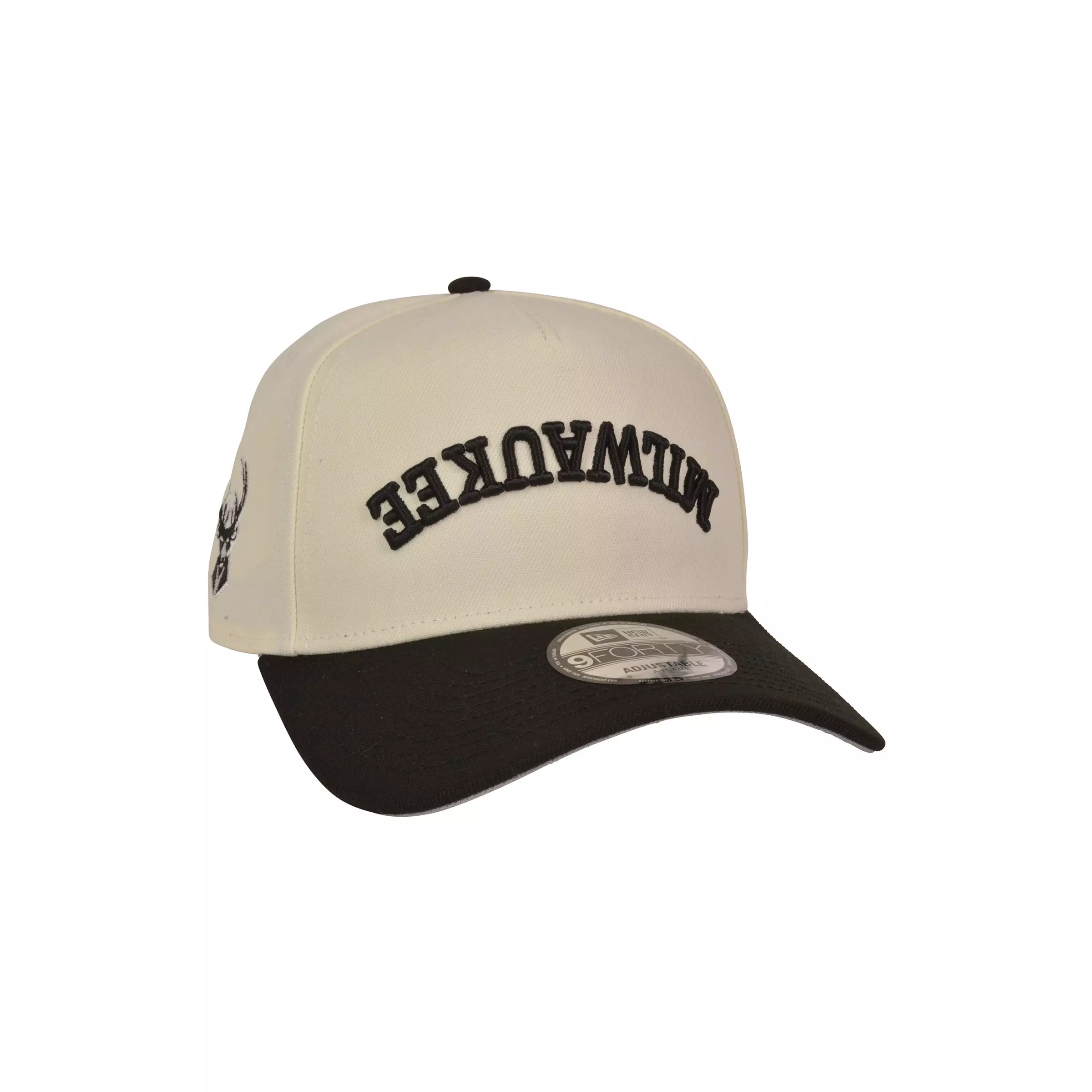 New Era Milwaukee Bucks 9FORTY Upside Down Snapback Hat-Off White/Black - OFF-WHITE/BLACK