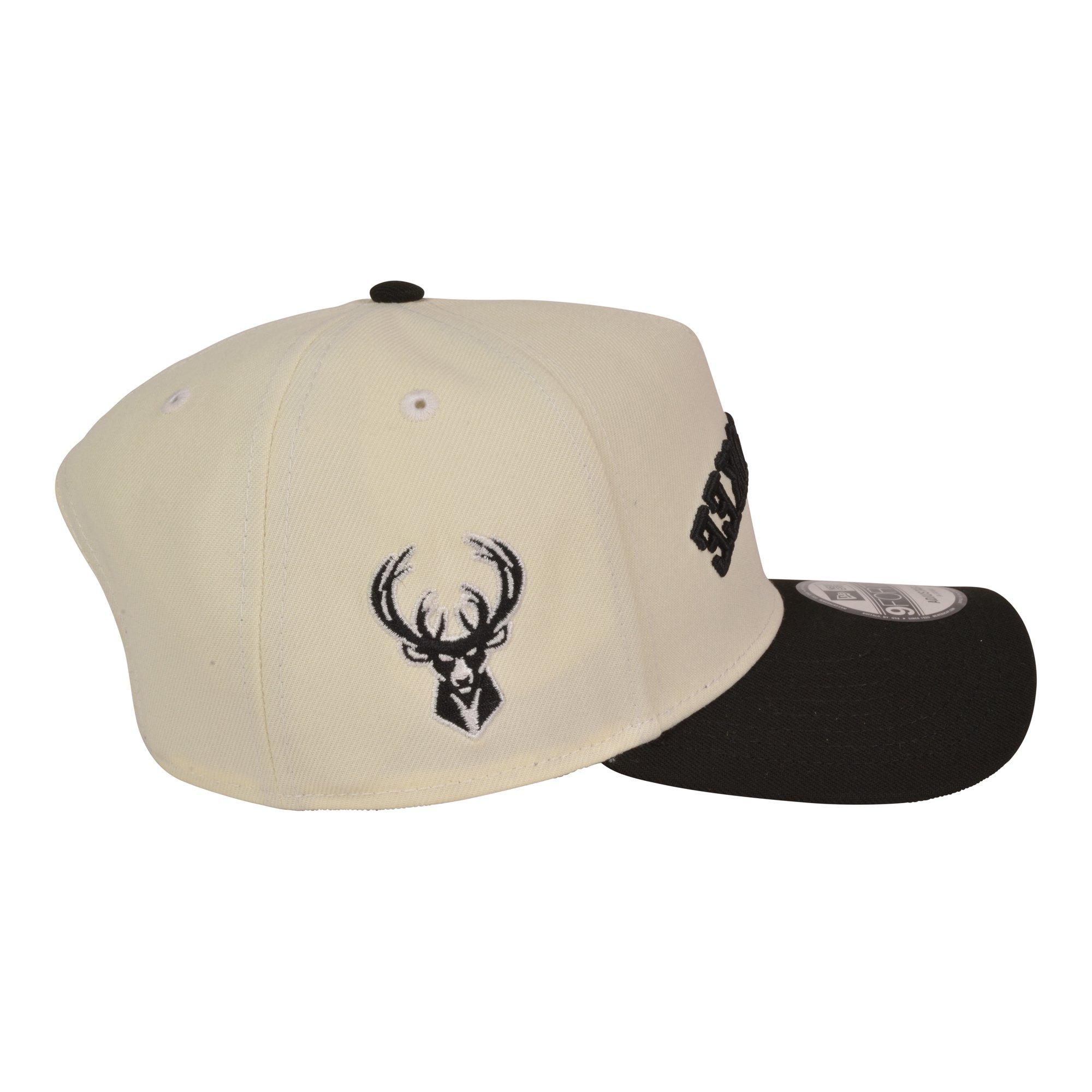 New Era Milwaukee Bucks 9FORTY Upside Down Snapback Hat-Off White/Black