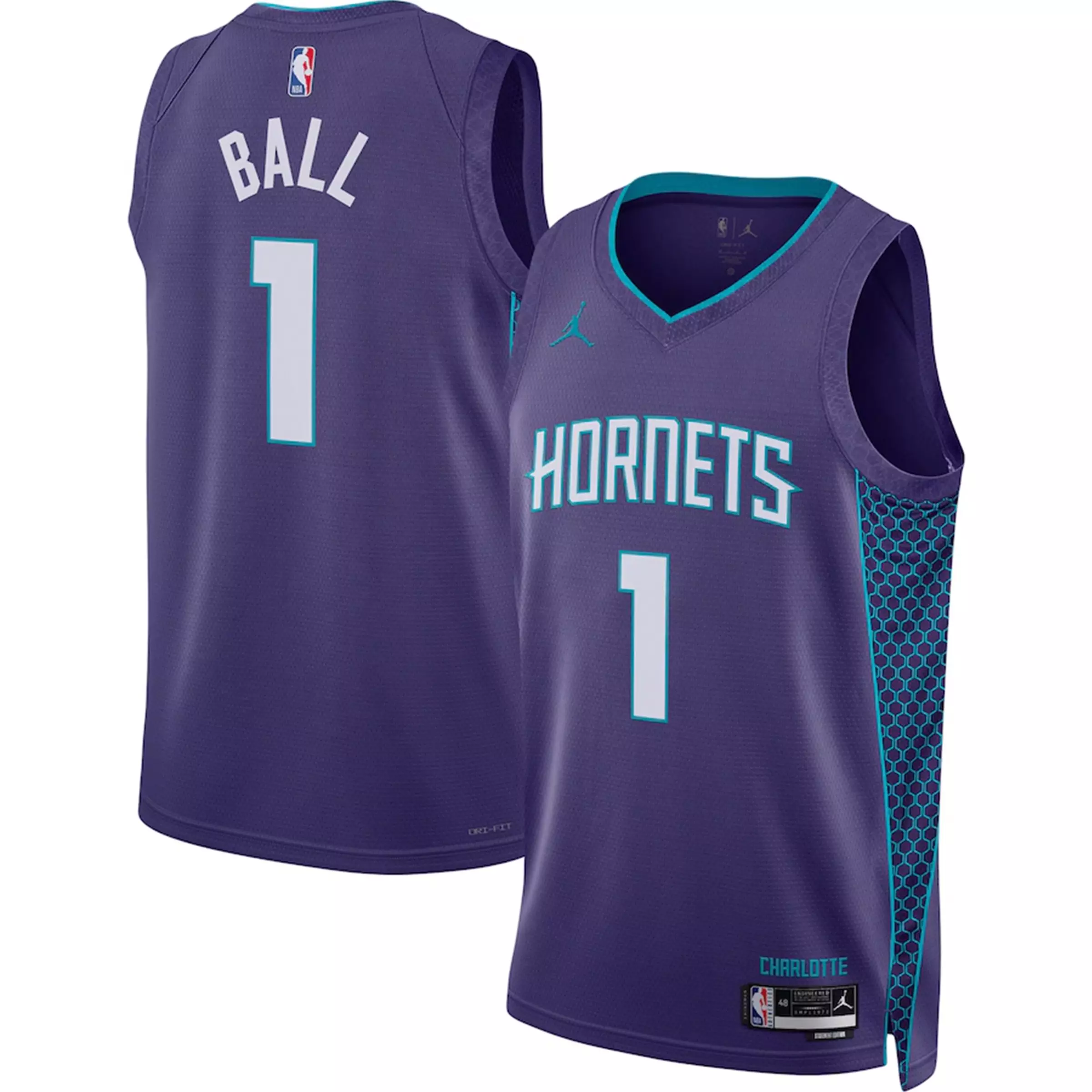 Nike Youth Charlotte Hornets Lamelo Ball Jersey-Teal/Purple - PURPLE/AQUA