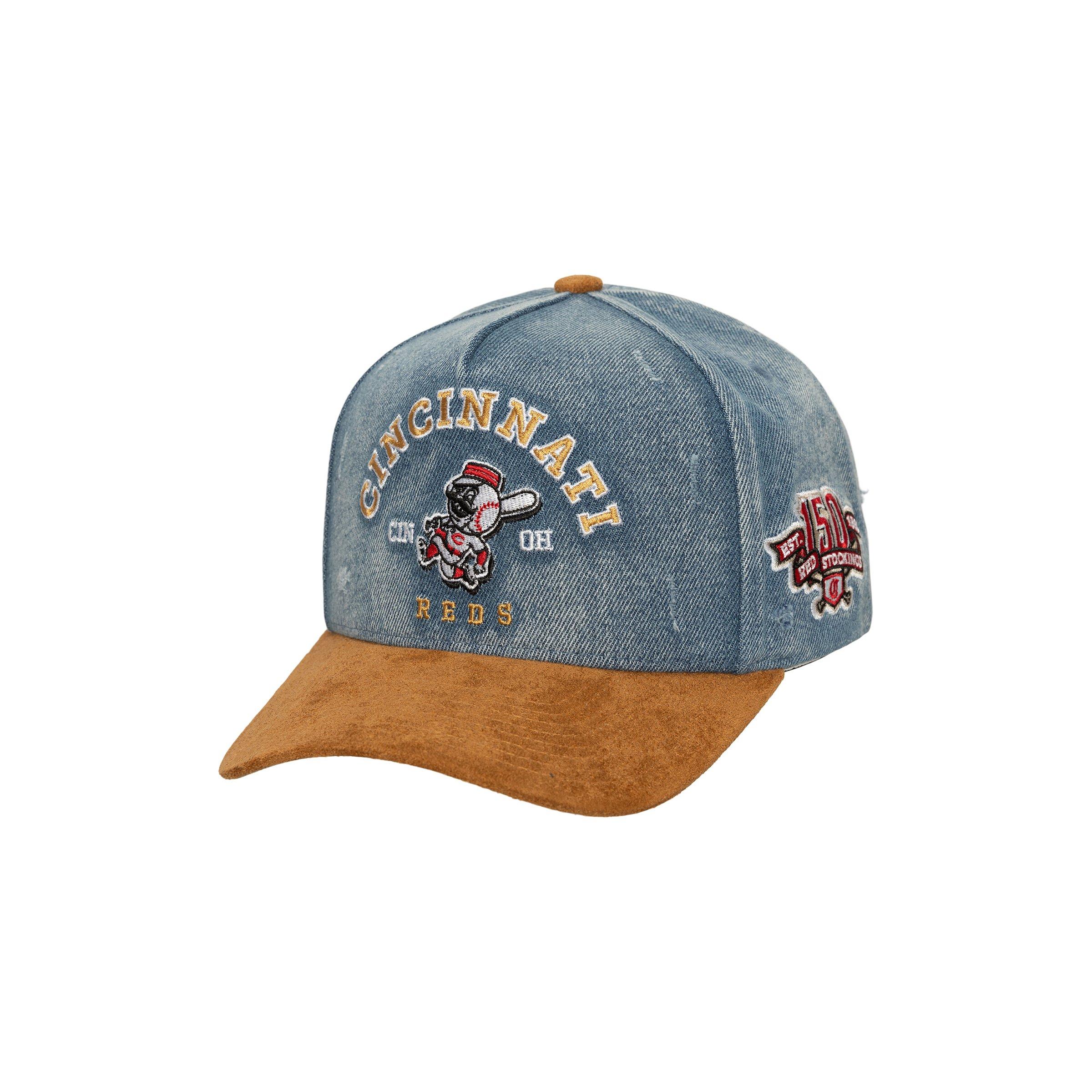 Mitchell & Ness Cincinnati Reds Wood Work Snapback Hat-Light Blue