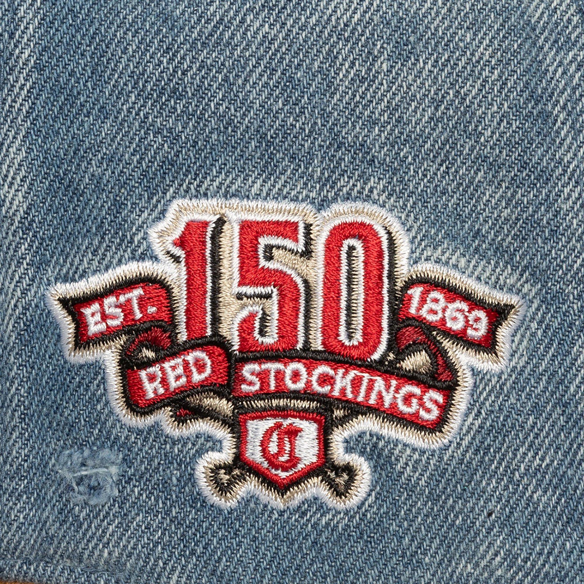Mitchell & Ness Cincinnati Reds Wood Work Snapback Hat-Light Blue