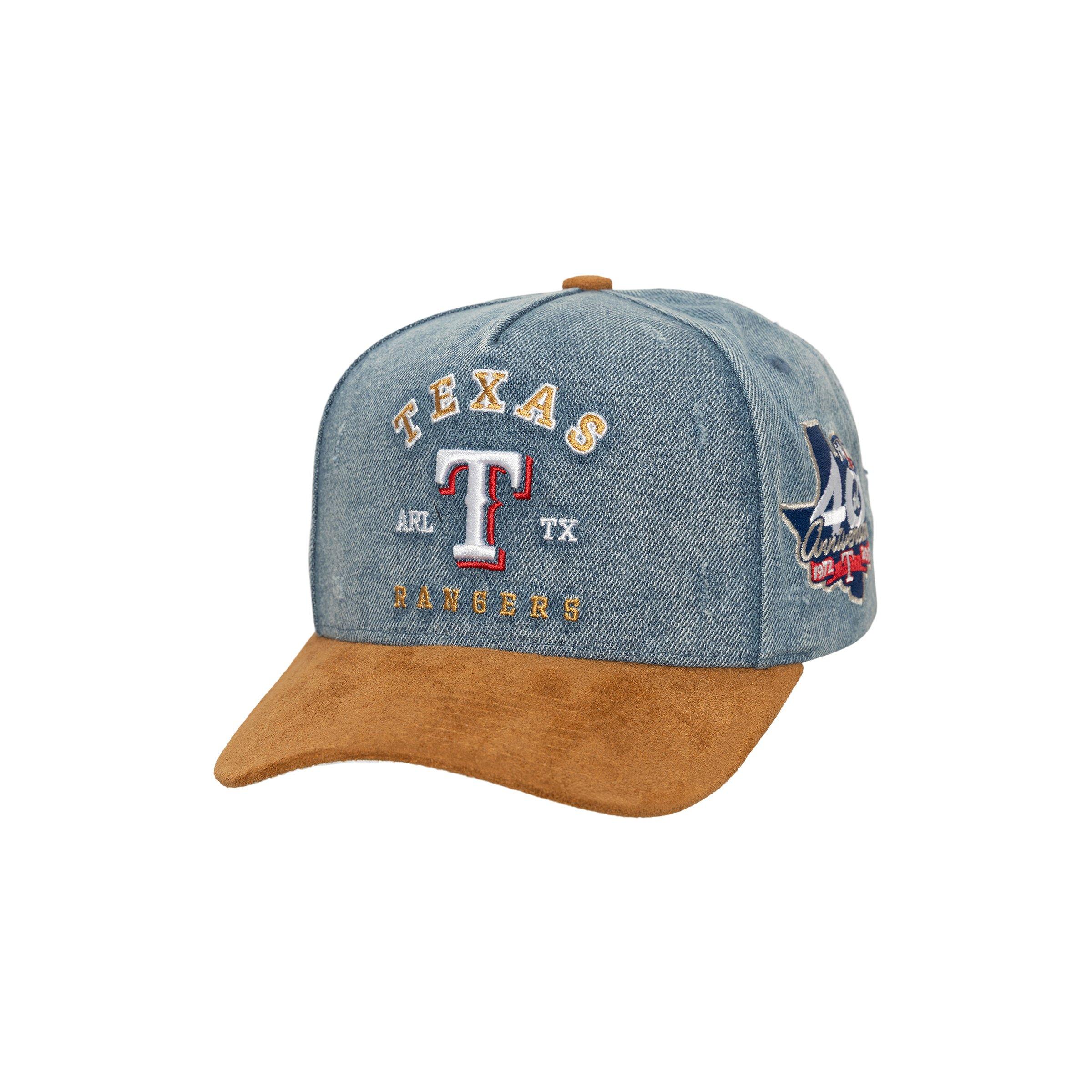 Mitchell & Ness Texas Rangers Wood Work Snapback Hat - Light Blue