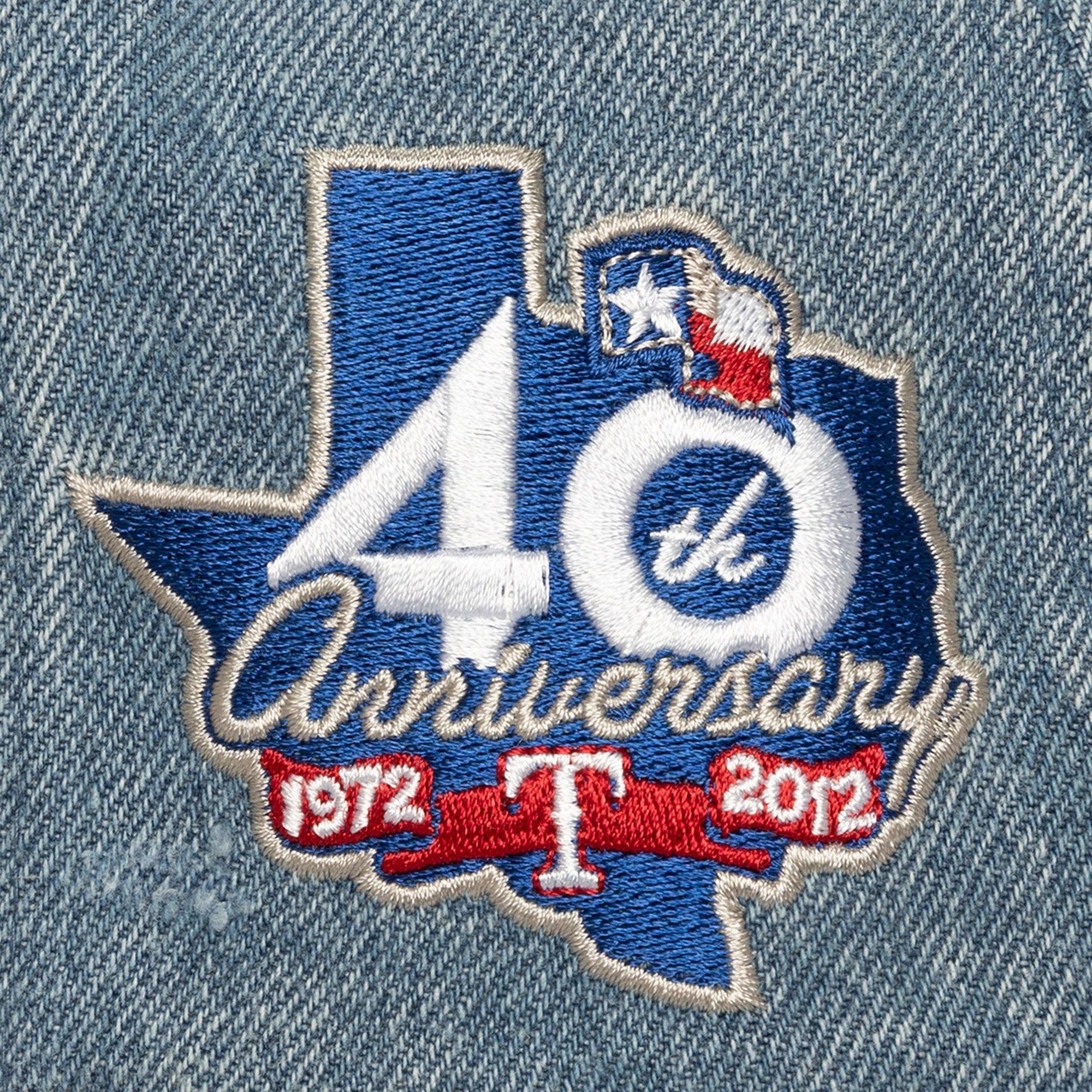 Mitchell & Ness Texas Rangers Wood Work Snapback Hat-Light Blue