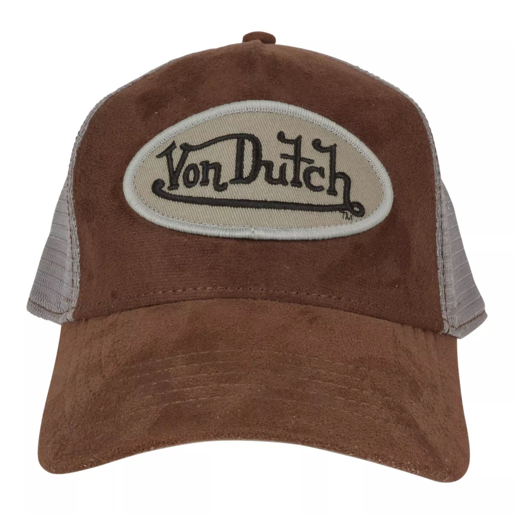 Von Dutch Suede Trucker Snapback Hat-Brown - BROWN
