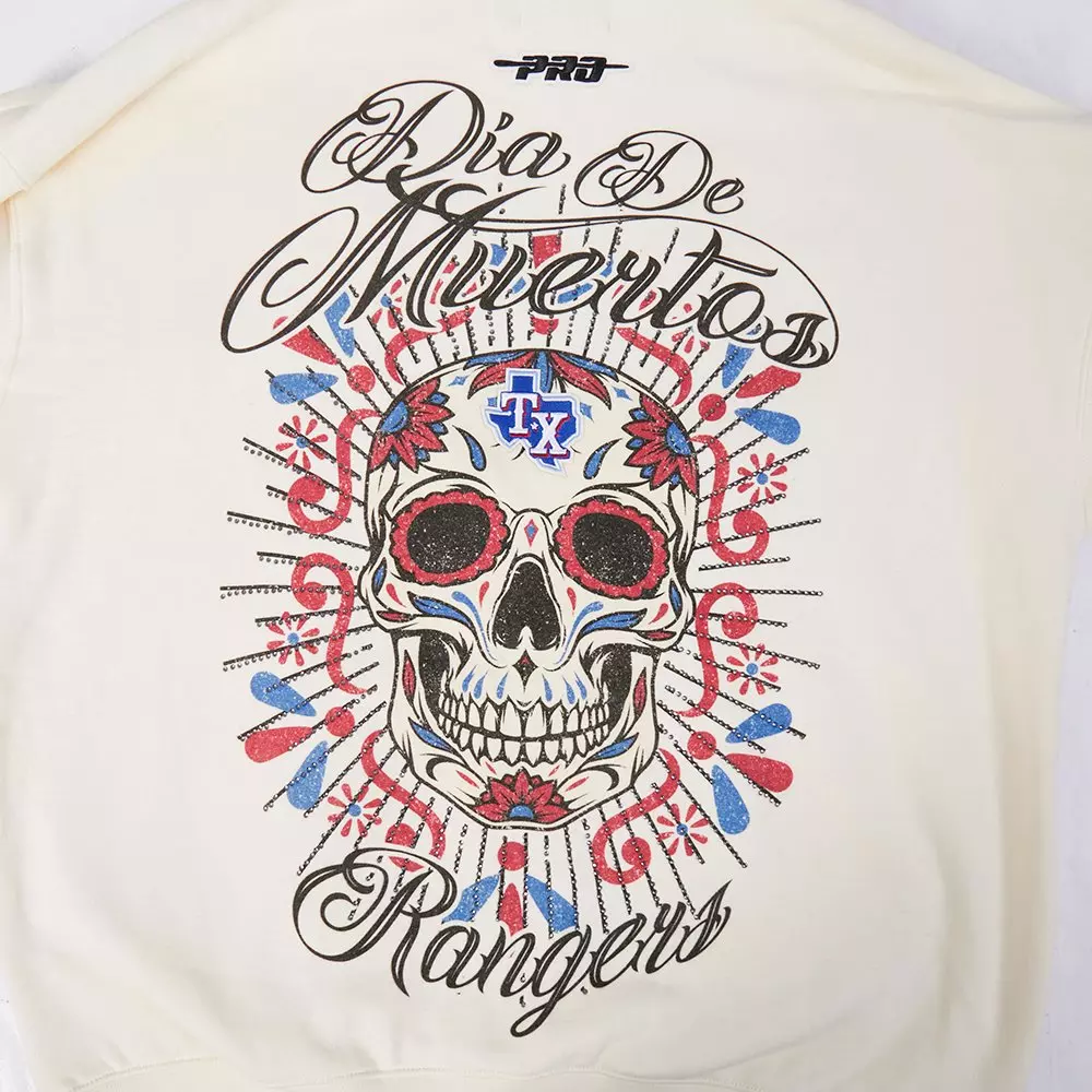 Pro Standard Texas Rangers Eternal Skull Drop Shadow Fleece Top-Cream - OFF-WHITE