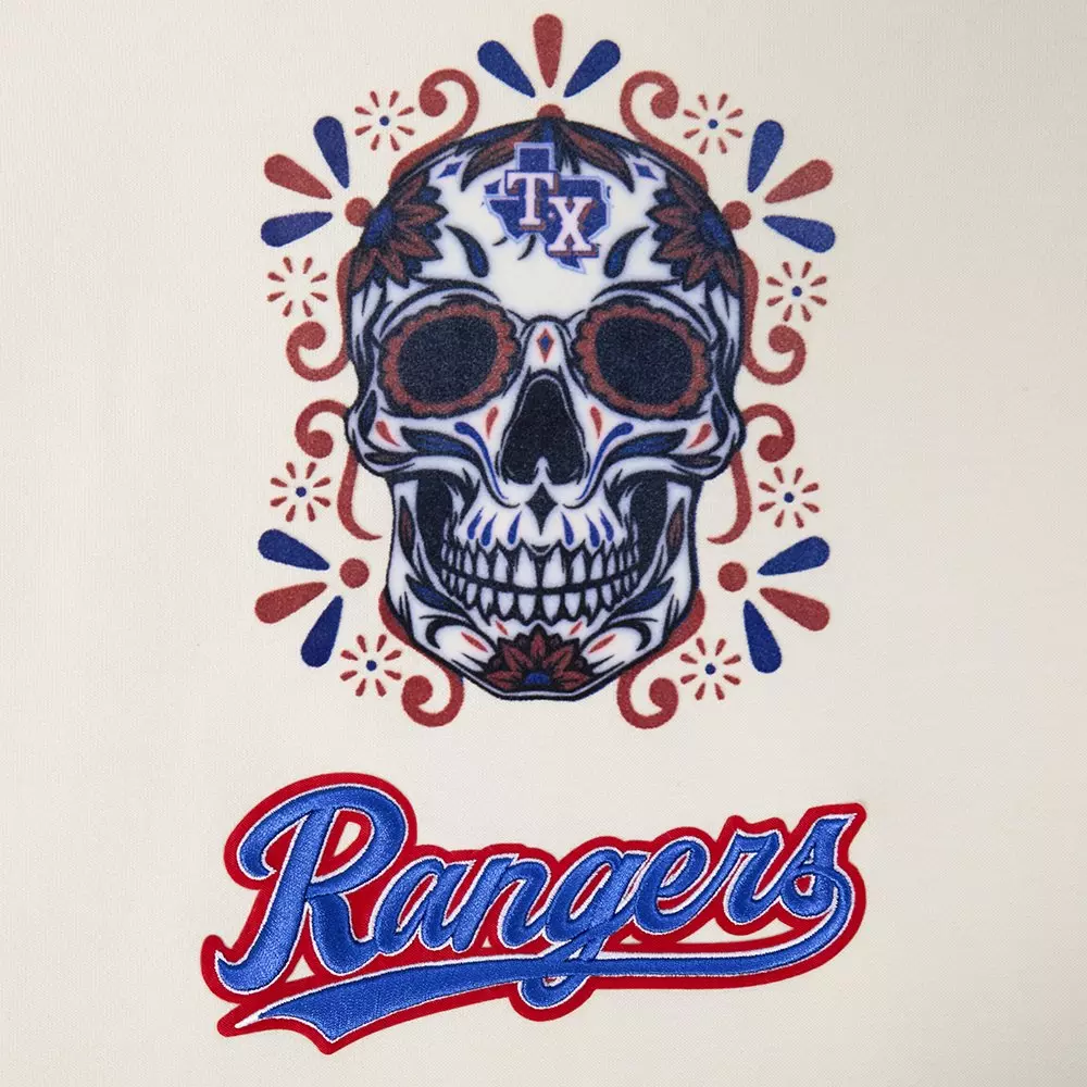 Pro Standard Texas Rangers Eternal Skull Drop Shadow Fleece Top-Cream - OFF-WHITE