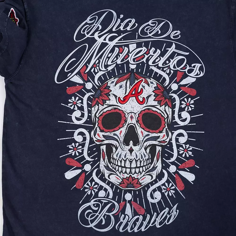 Pro Standard Atlanta Braves Eternal Skull Drop Shadow Tee-Navy - NAVY