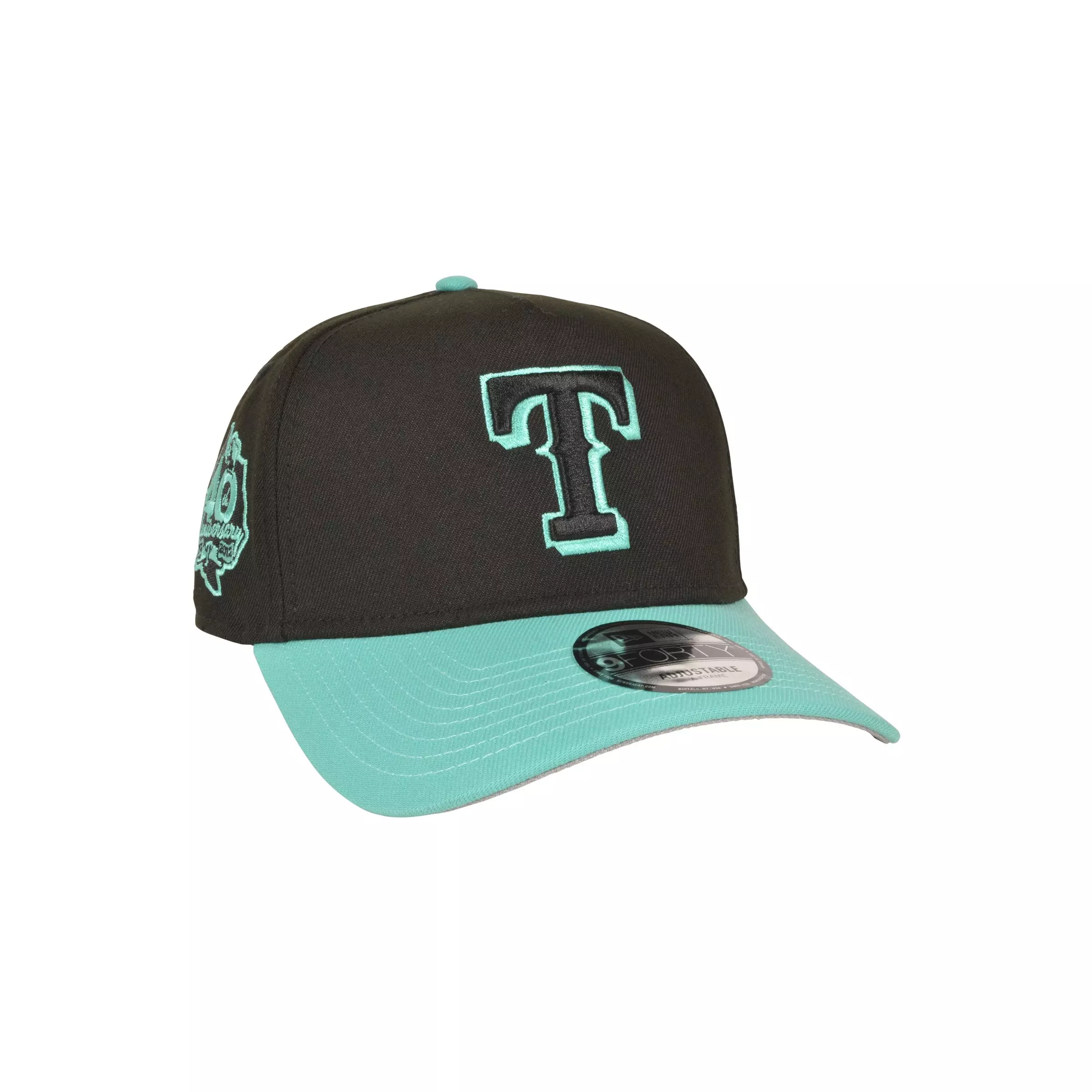 New Era Texas Rangers 9FORTY A-Frame Snapback Hat-Black/Mint - BLACK/TEAL