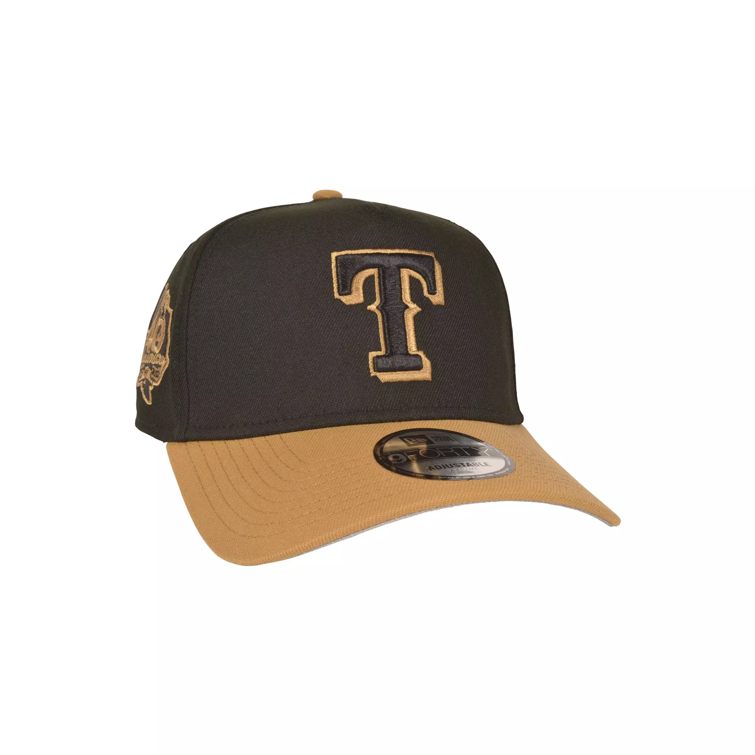 New Era Texas Rangers 9FORTY A-Frame Snapback Hat-Black/Wheat - BLACK/KHAKI